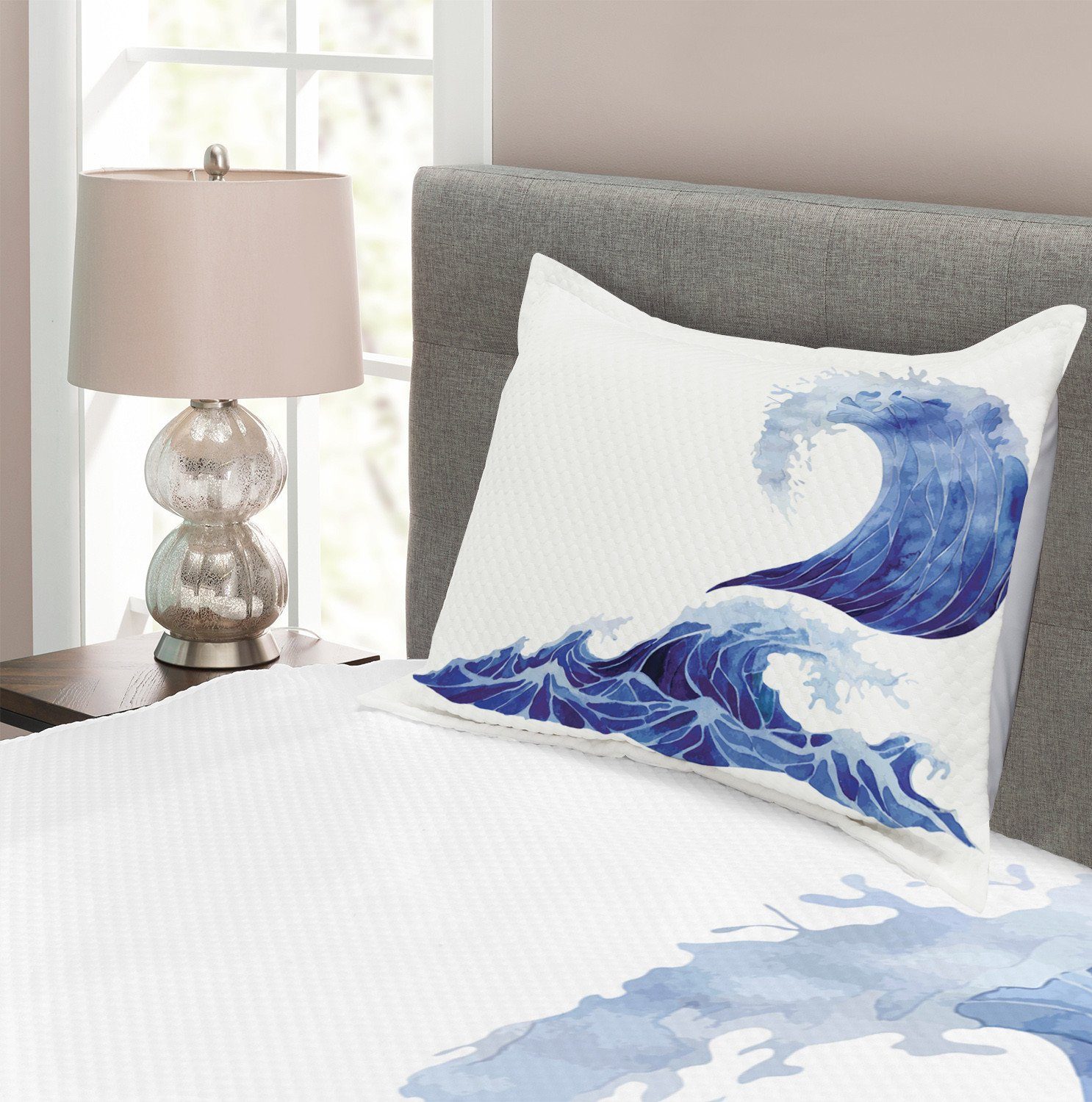 Sturm Tagesdecke Aquatic Waves Waschbar, Set mit Blue Kissenbezügen Abakuhaus, Ozean