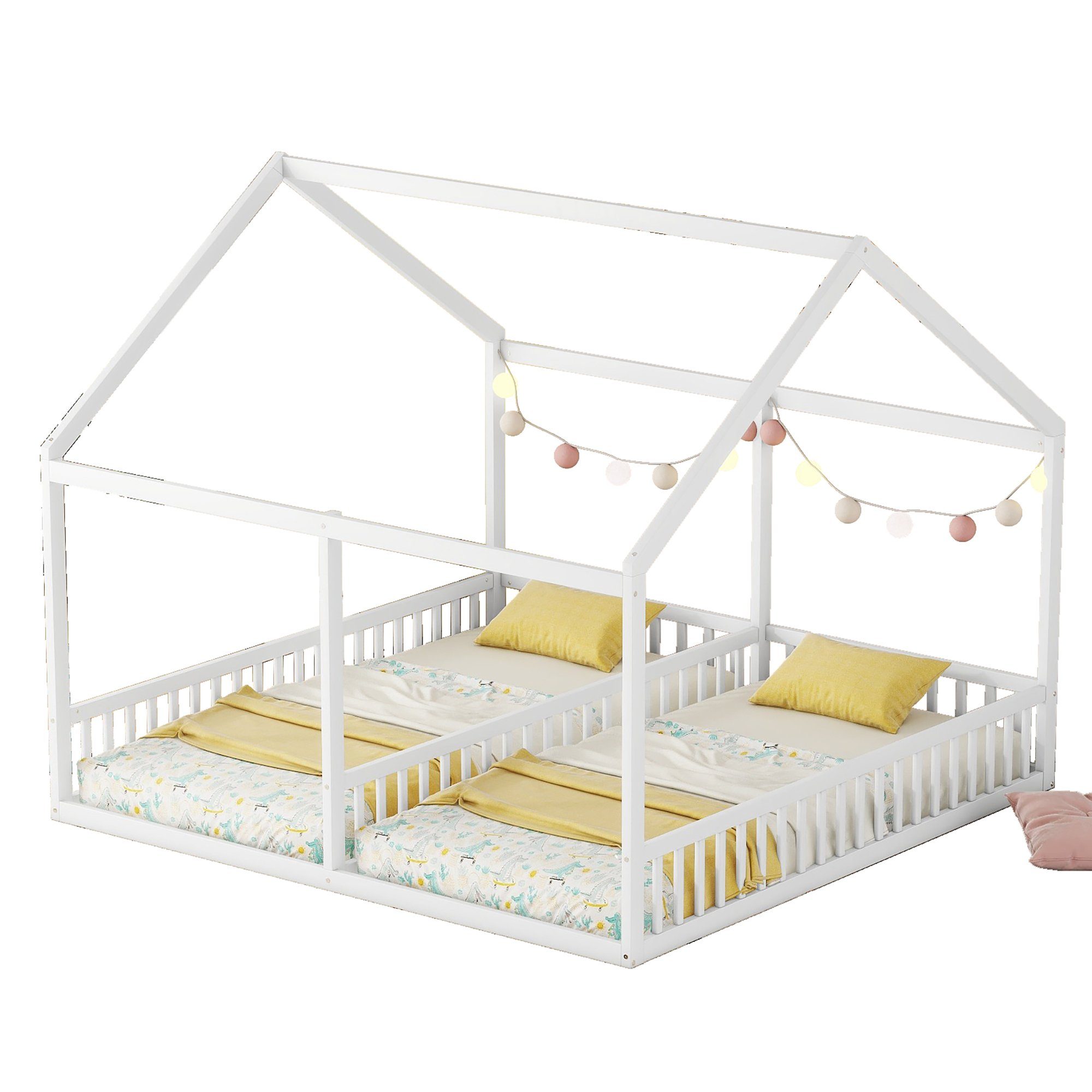 REDOM 2-in-1-Betten Weiß flache ohne Holzbett (Hausmodelle, Matratze Einzelbetten Kinderbett 90X200 Betten cm), Funktionsbett