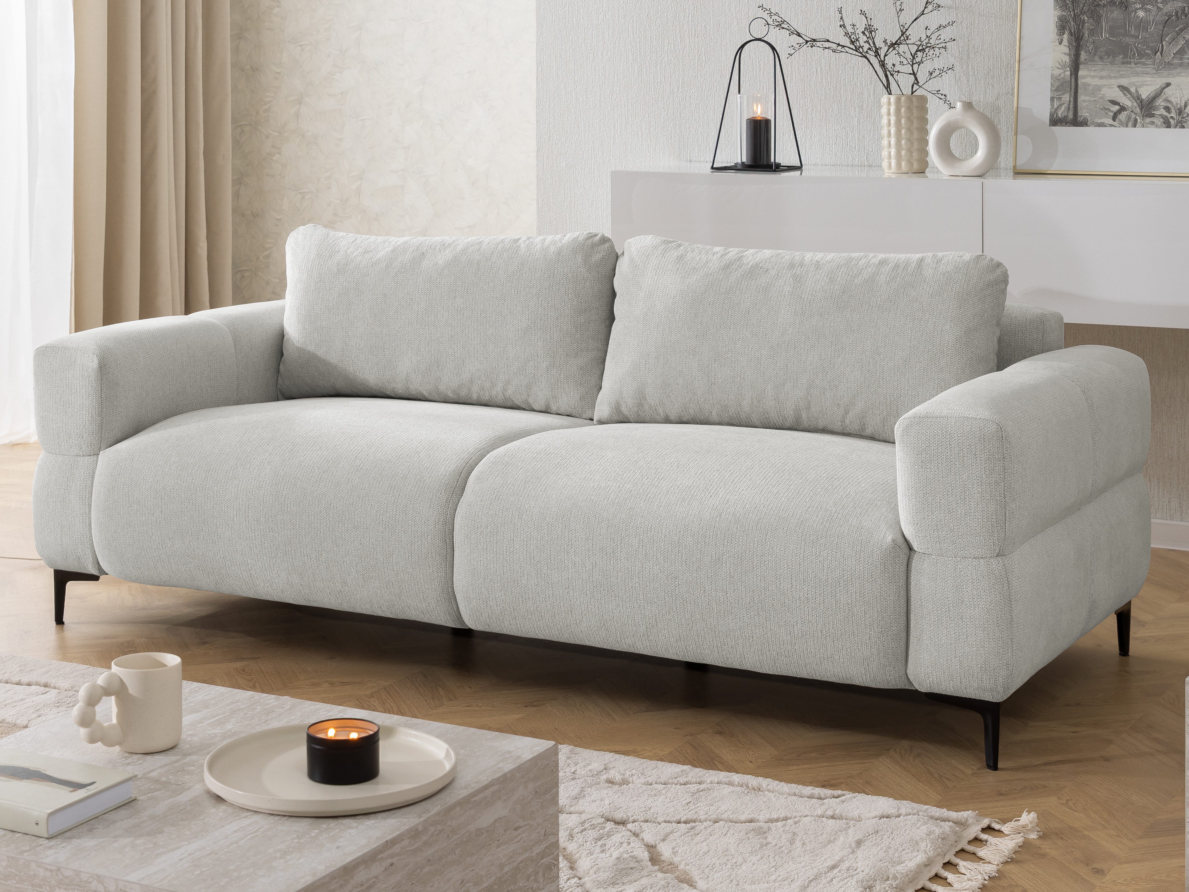 S-Style Möbel 3-Sitzer Sofa Cardea in Bubble-Optik aus weichem Strukturstoff, mit Wellenfederung und hohem Sitzkomfort