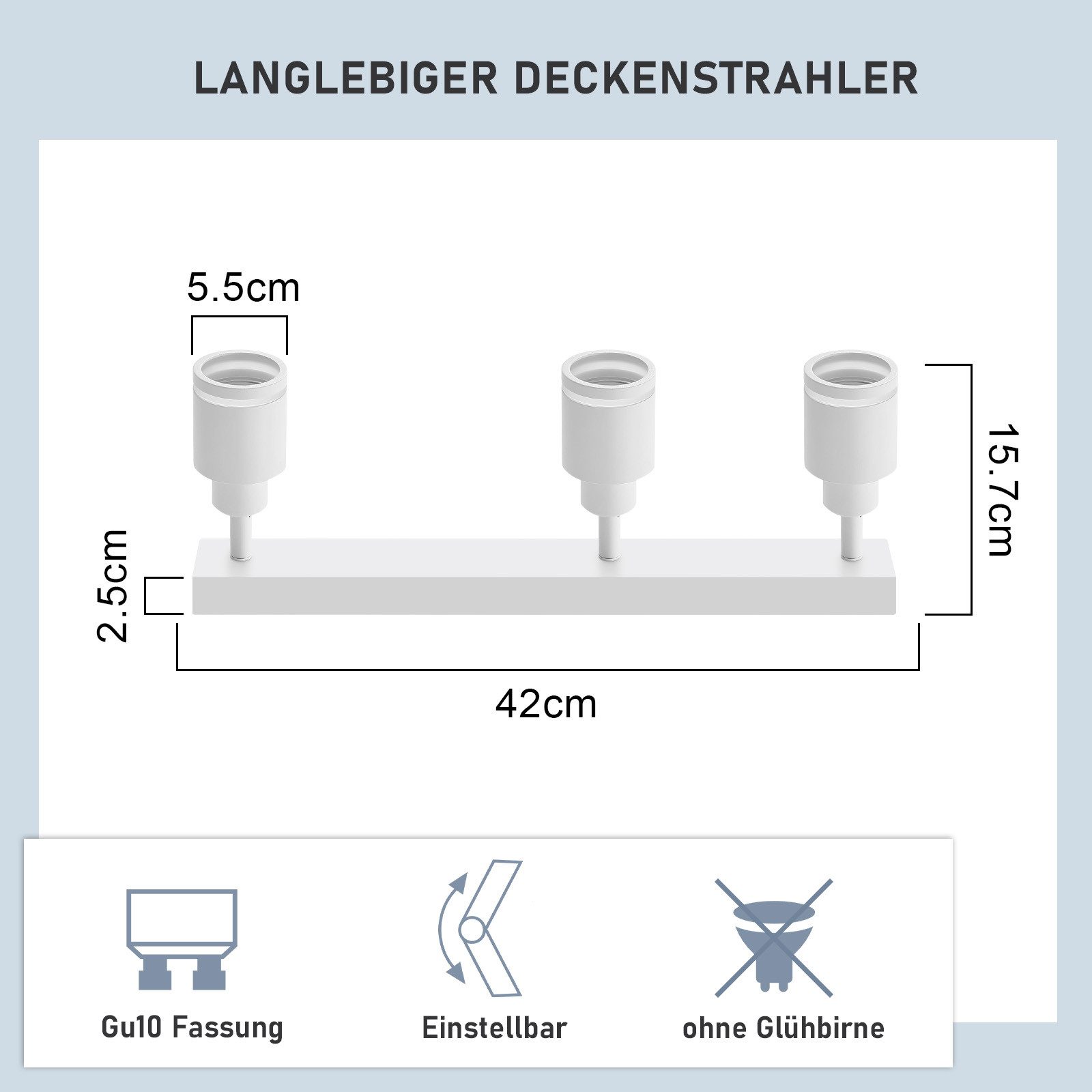 ZMH Deckenstrahler 3 Flammig Schwenkbar 355° Modern Deckenlampe Flurlampe Schlafzimmer, Einfache Installation, ohne Leuchtmittel, Metall GU10 Küchenlampe für Büro Wohnzimmer