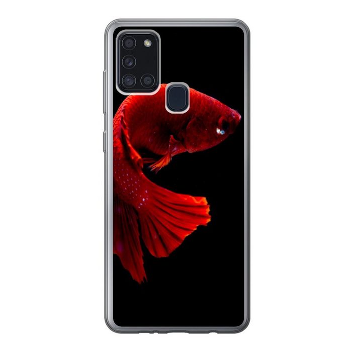 MuchoWow Handyhülle Fisch - Rot - Schwarz Handyhülle Samsung Galaxy A21s Smartphone-Bumper Print Handy