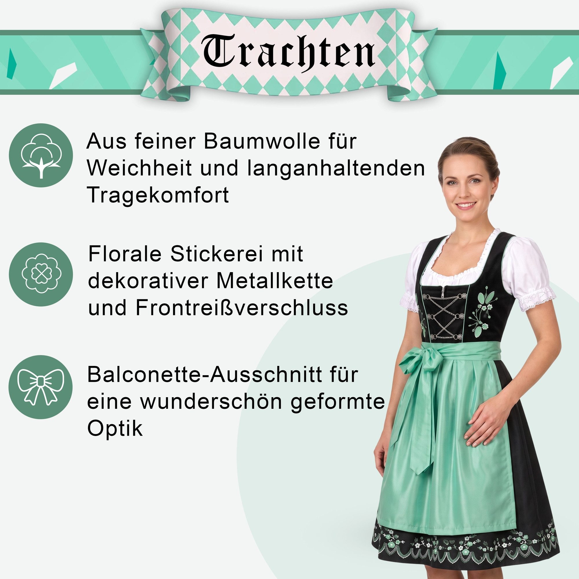German Wear Dirndl GW1315 3-teiliges Midi Dirndl Dirndel Trachtenkleid – Bild 5 von 5