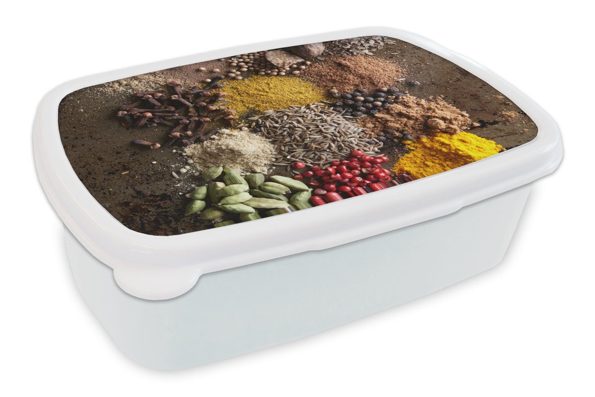MuchoWow Lunchbox Kräuter - Gewürze - Pflanzen, Kunststoff, (2-tlg), Brotbox für Kinder und Erwachsene, Brotdose, für Jungs und Mädchen weiß