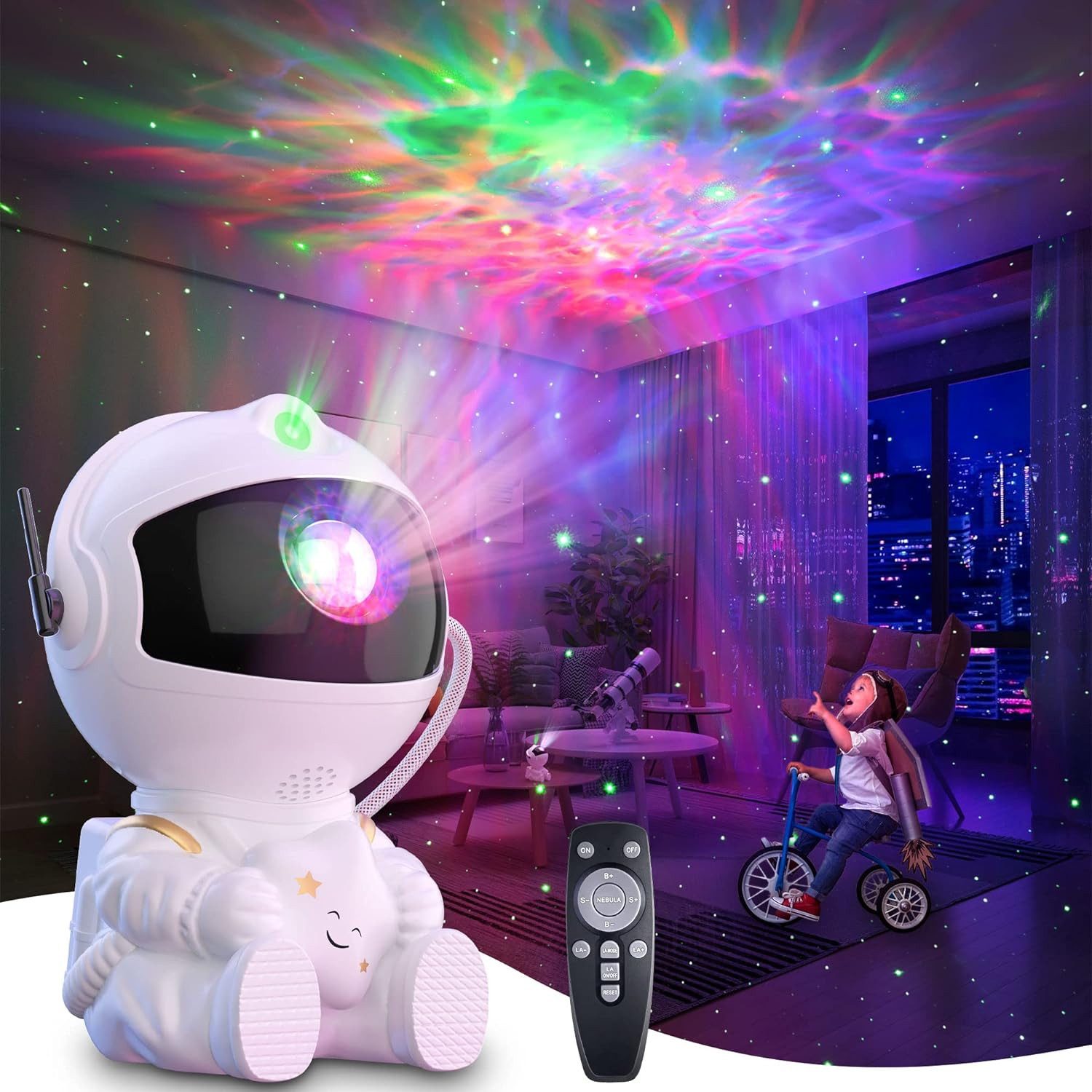 Powerwill LED-Sternenhimmel Astronaut LED Sternenhimmel Projektor Nachtlicht Sternennachtlicht, LED, 8 Nebeleffekte, Fernbedienung und 360--Drehung für Kinderzimmer