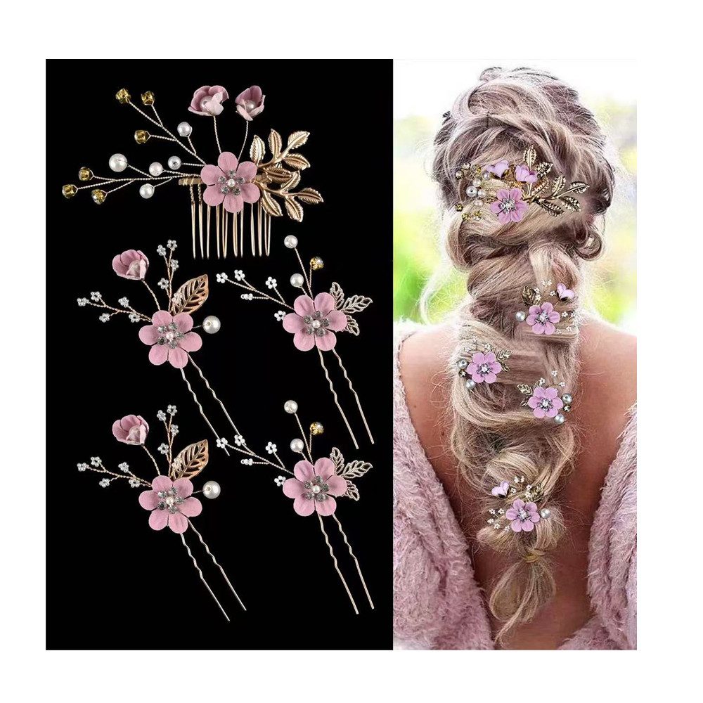 Bomiclss Haarspange 5 Stück Braut Haarnadeln Hochzeit mit Kristall & Perlen, Hochzeit Haarnadeln, Blumen Perlen Braut Haarschmuck