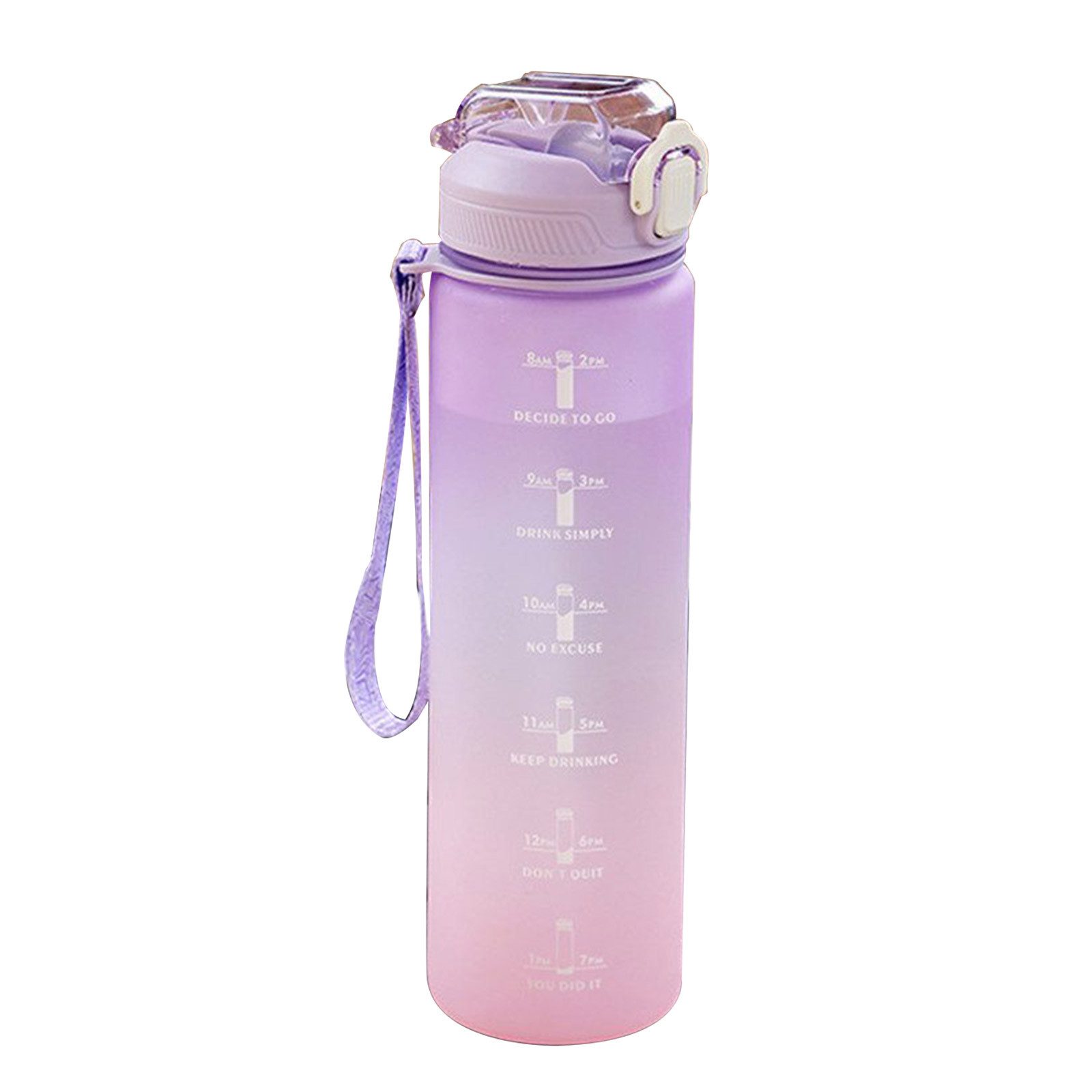 PFCTART Trinkflasche 1-Liter-Sport-Wasserflasche mit Strohhalm und Zeitmarkierung, BPA-frei, geeignet für Fitness / Radfahren / Camping / Laufen