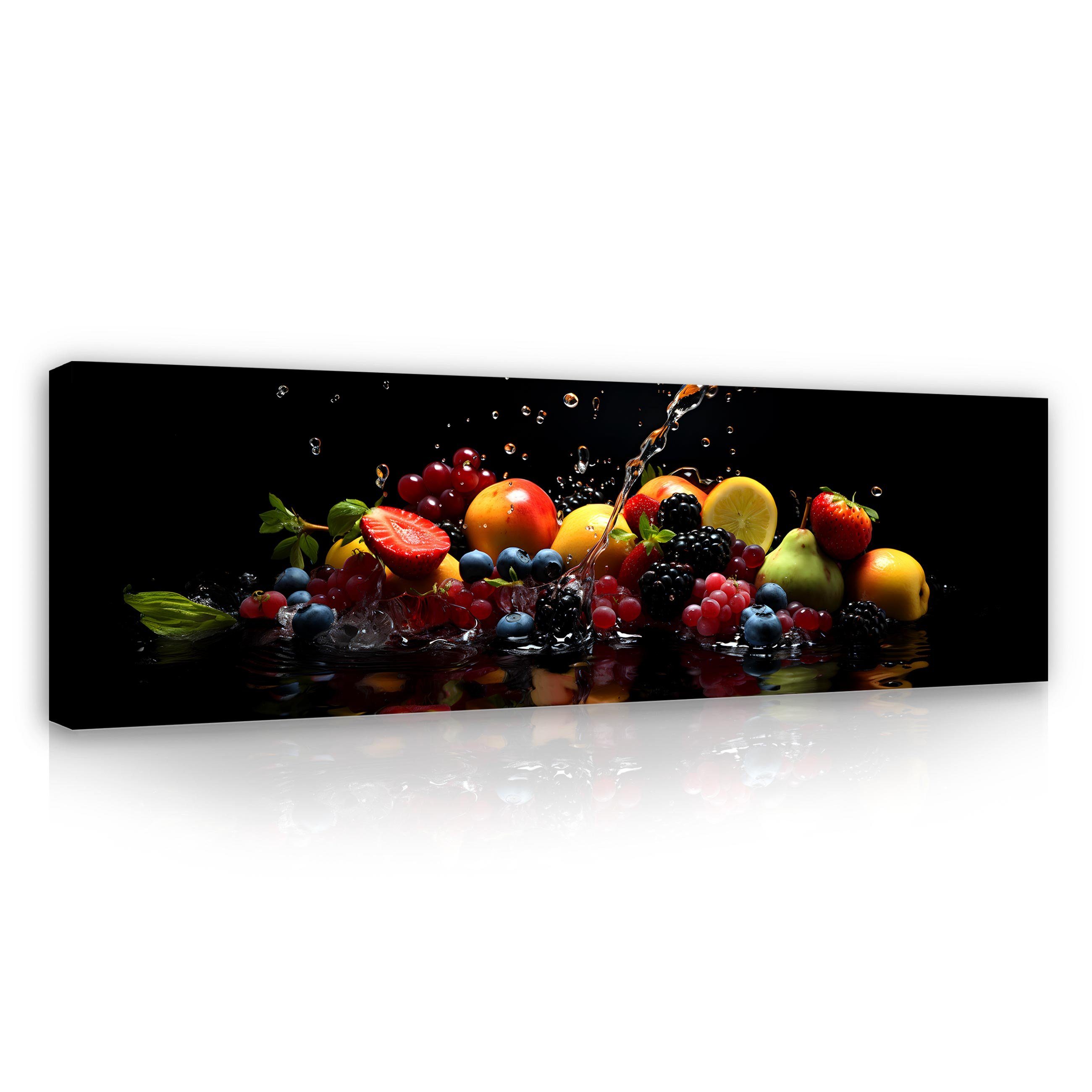 Bild XXL Obst Obst Wandbild St), Wasser Leinwand Leinwandbild Küche Groß Leinwandbilder Modern, Aufhängefertig (Einteilig, Schwarz Bilder Wallarena Leinwandbild 1