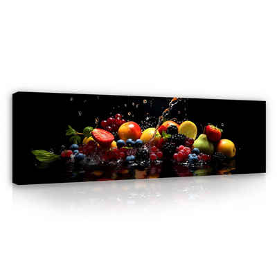 Wallarena Leinwandbild Küche Obst Wasser Schwarz Wandbild XXL Leinwandbilder Modern, Obst (Einteilig, 1 St), Leinwandbild Leinwand Bilder Bild Groß Aufhängefertig