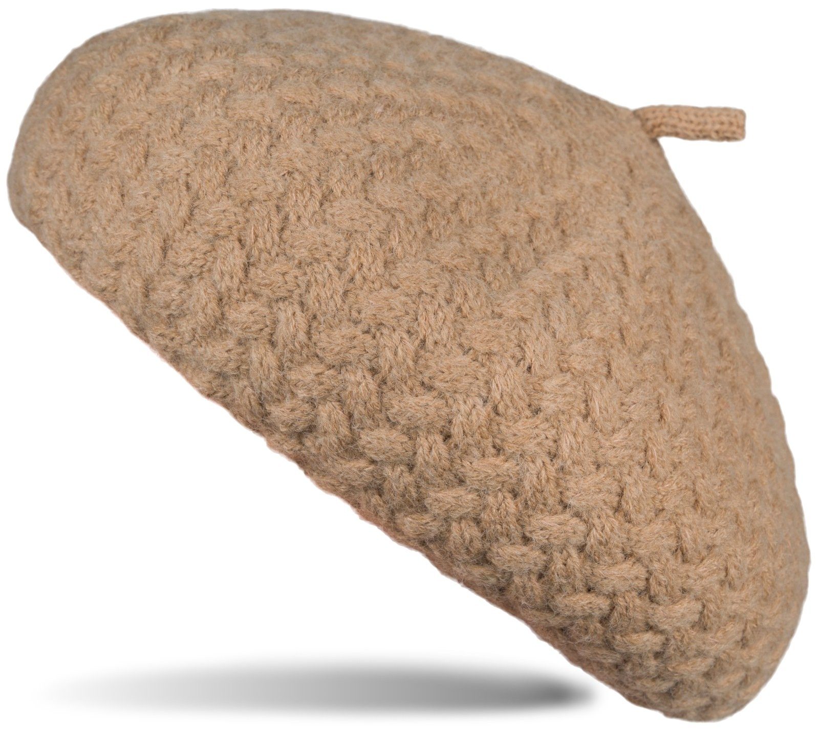 styleBREAKER Baskenmütze Feinstrick Baskenmütze mit Flechtmuster (1-St)