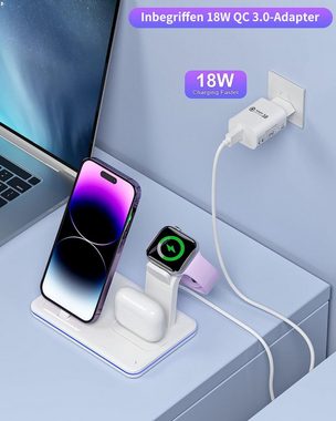 JOEAIS Handy-Dockingstation Kabelloses Ladestation 3 in 1 Induktive Ladegerät Wireless Charger, (Ultra Handy Charging Station), mit USB Kabel