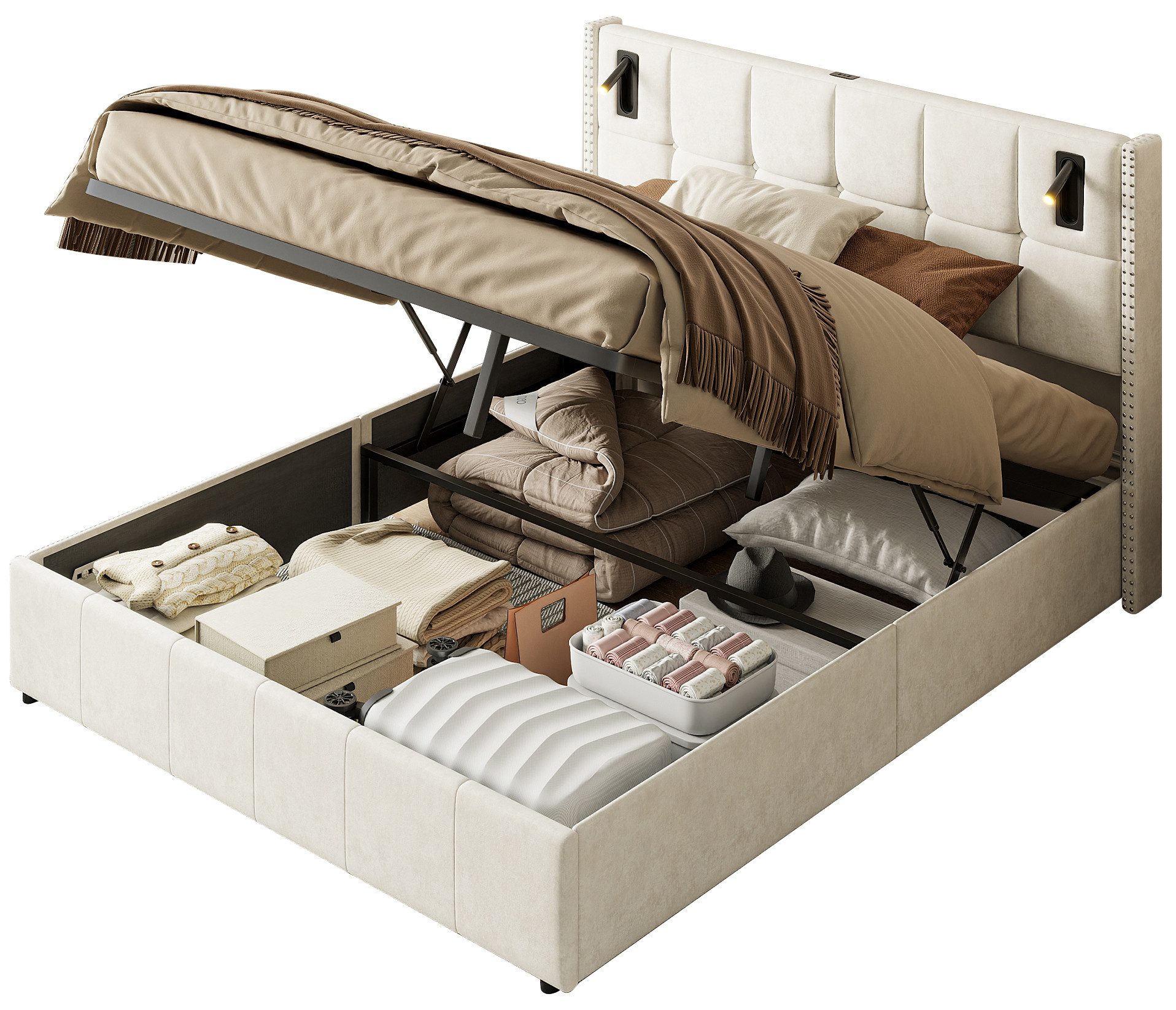 FUROKOY Polsterbett Doppelbett Stauraumbett Hydraulisch anhebbarer günstig online kaufen
