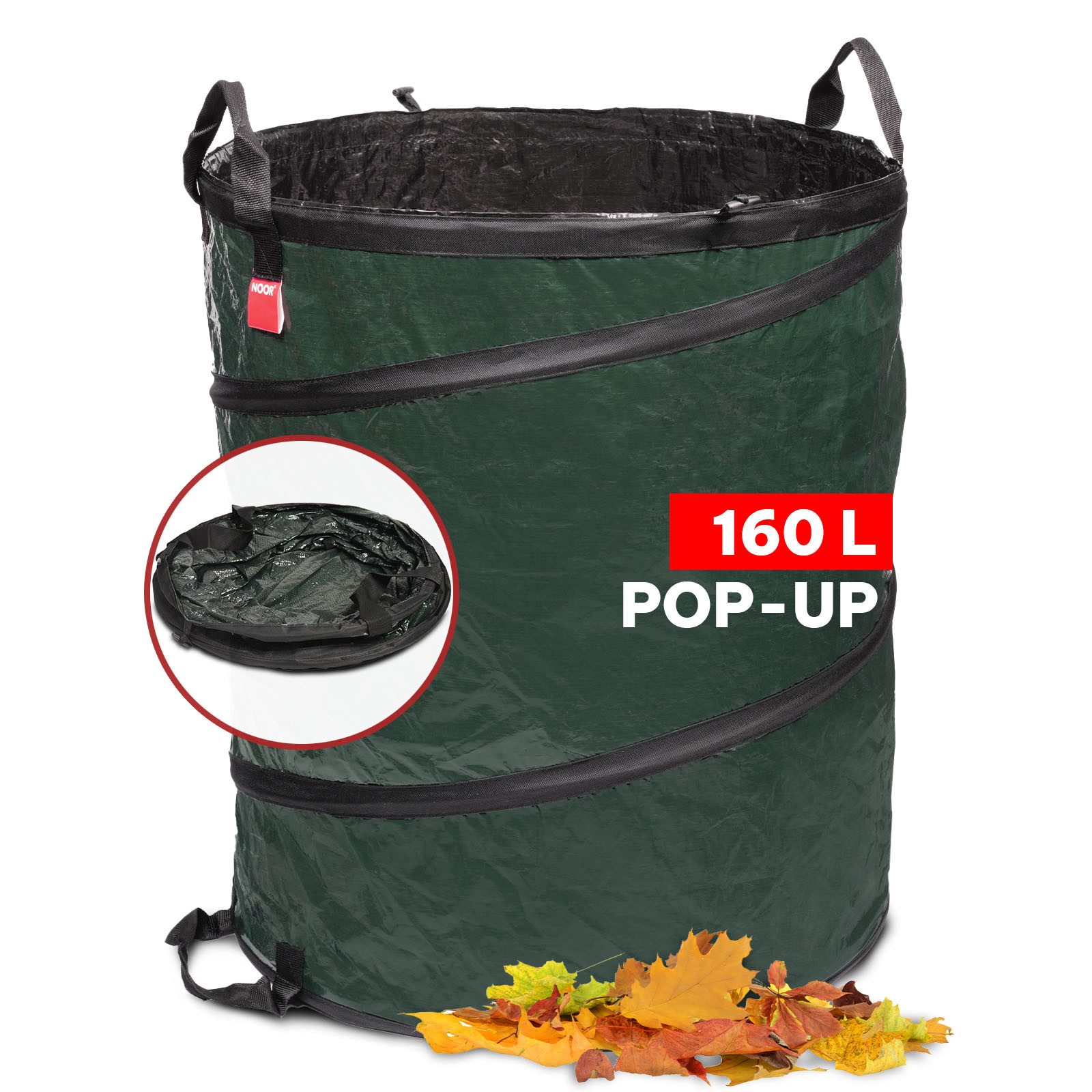 NOOR Gartensack POP-UP faltbar, 160 l, standfester Laubsack für Gartenabfälle & Grünschnitt
