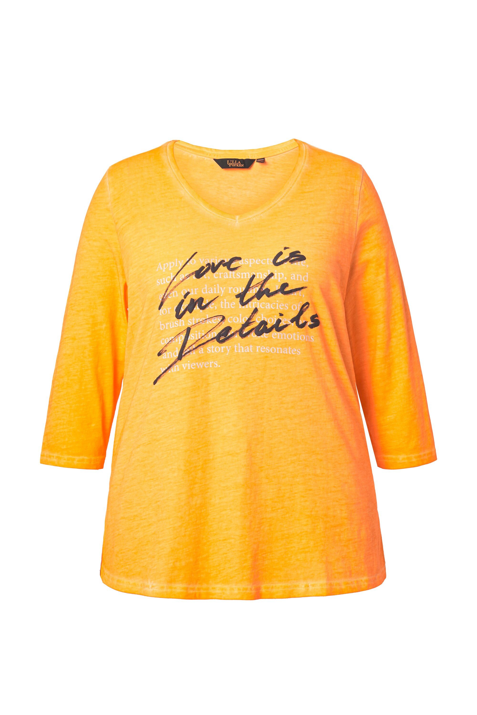 Ulla Popken Longshirt Shirt Schriftdruck A-Linie V-Ausschnitt 3/4-Arm