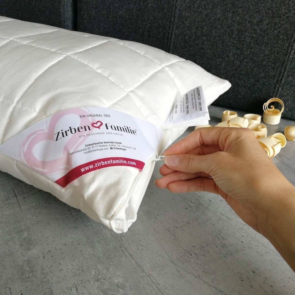 Zirbenfamilie Naturfaserkopfkissen, Füllung: Wolle (Schurwolle) + ZirbenFlo günstig online kaufen