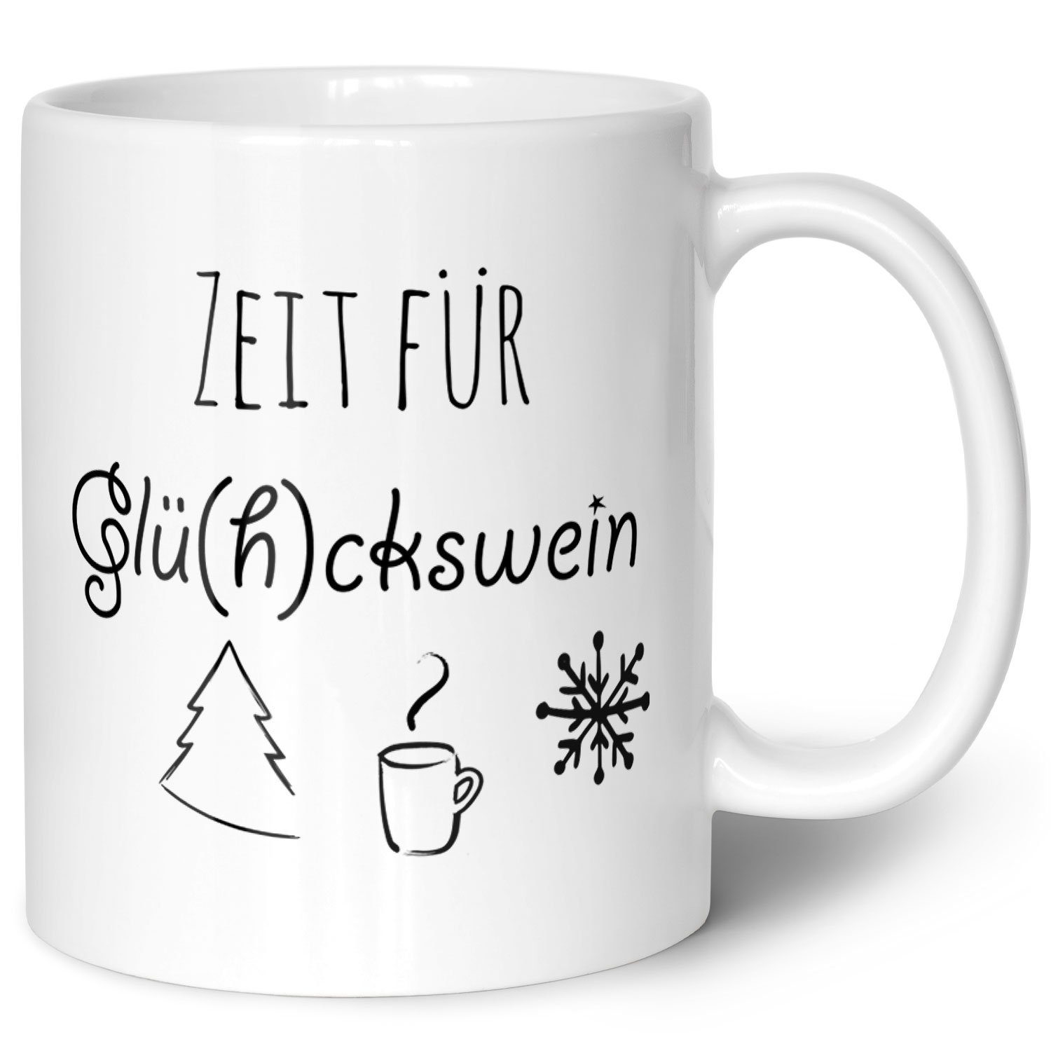 zu - Weihnachten, Zeit Glückswein & für mit GRAVURZEILE - Weiß Weihnachtsmotiv Geschenke Spülmaschinenfest Tasse - Frauen Männer für