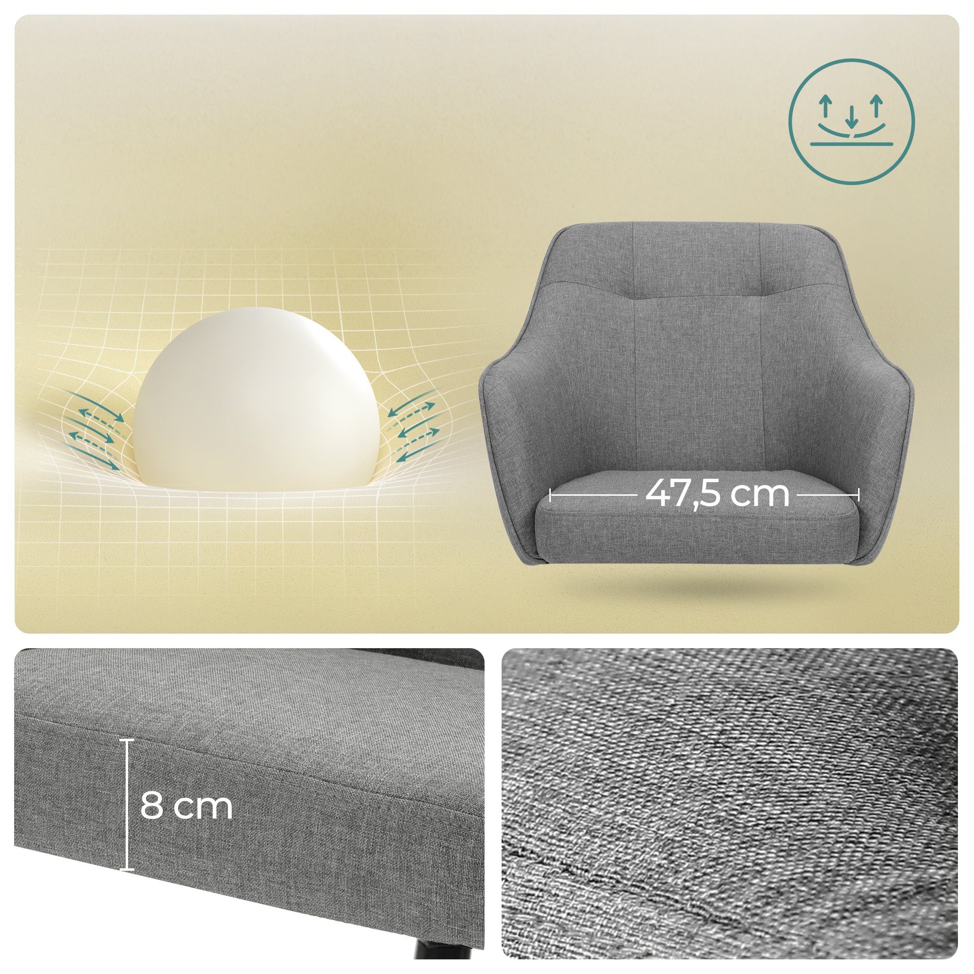 SONGMICS Bürostuhl 2er Set Ergonomischer Schreibtischstuhl mit Rollen (1 St), bis 110 kg belastbar, Homeoffice Stuhl, atmungsaktiver Stoff – Bild 4 von 5