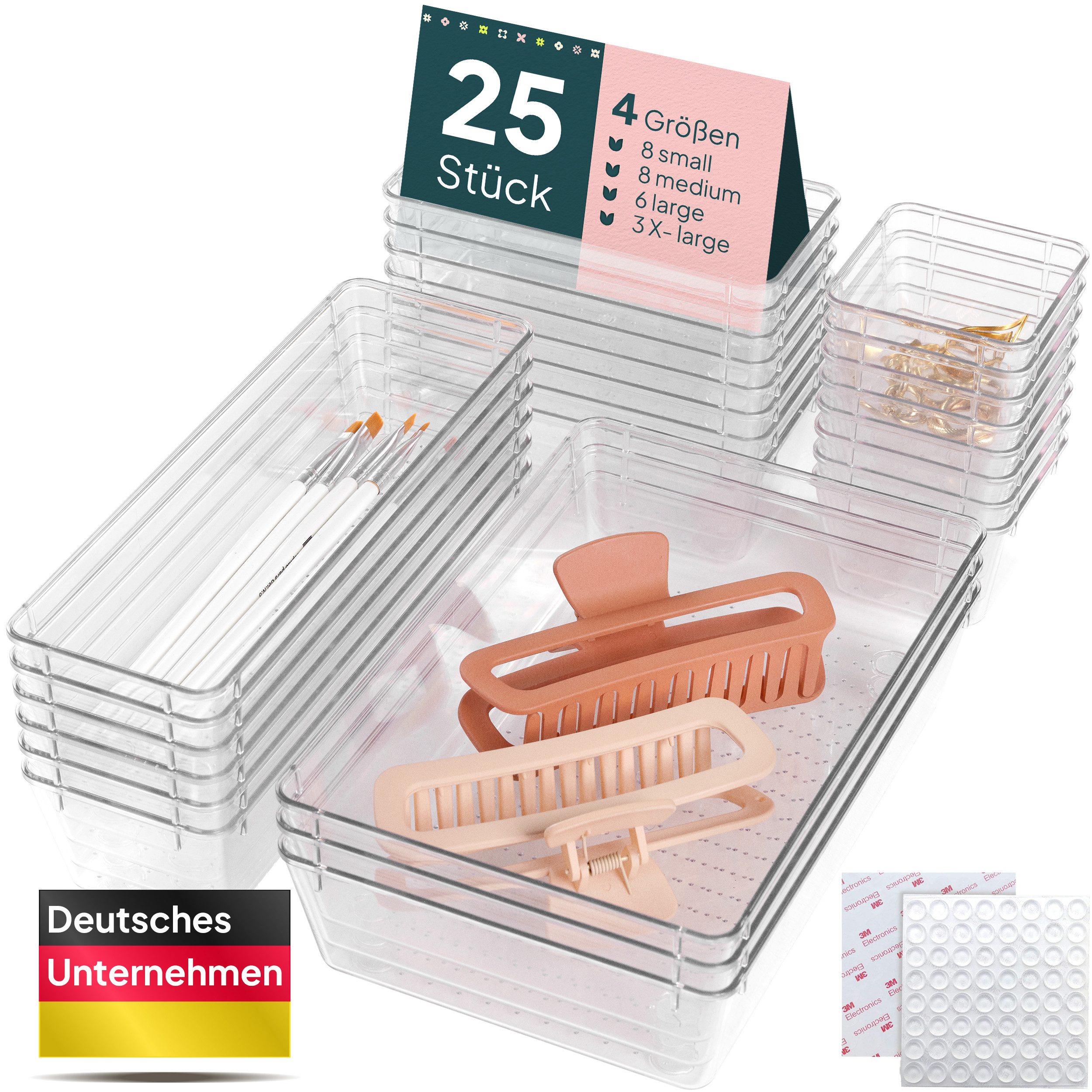 uandu home Organizer Schubladen Organizer, Schreibtisch Organizer, Organizer Schubade (Küchen Organizer, Schminktisch Organizer, Make up Organizer, 25 St., Schubladentrenner, Badezimmer Organizer, Organizer Küche), 4 verschiedenen Größen Enthält 100 Stück