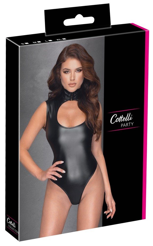 Cottelli Collection - Body Wetlook mit schwarz Schrittverschluss Body