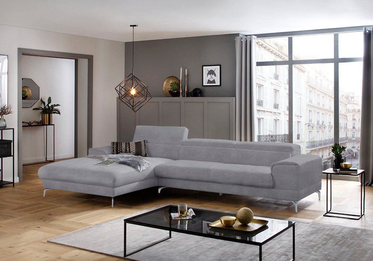 W.SCHILLIG Ecksofa piedroo, Designsofa mit tollem Sitzkomfort, bequem und elegant, L-Form, Kopfteilverstellung, wahlweise mit Sitztiefenverstellung, Breite 343cm