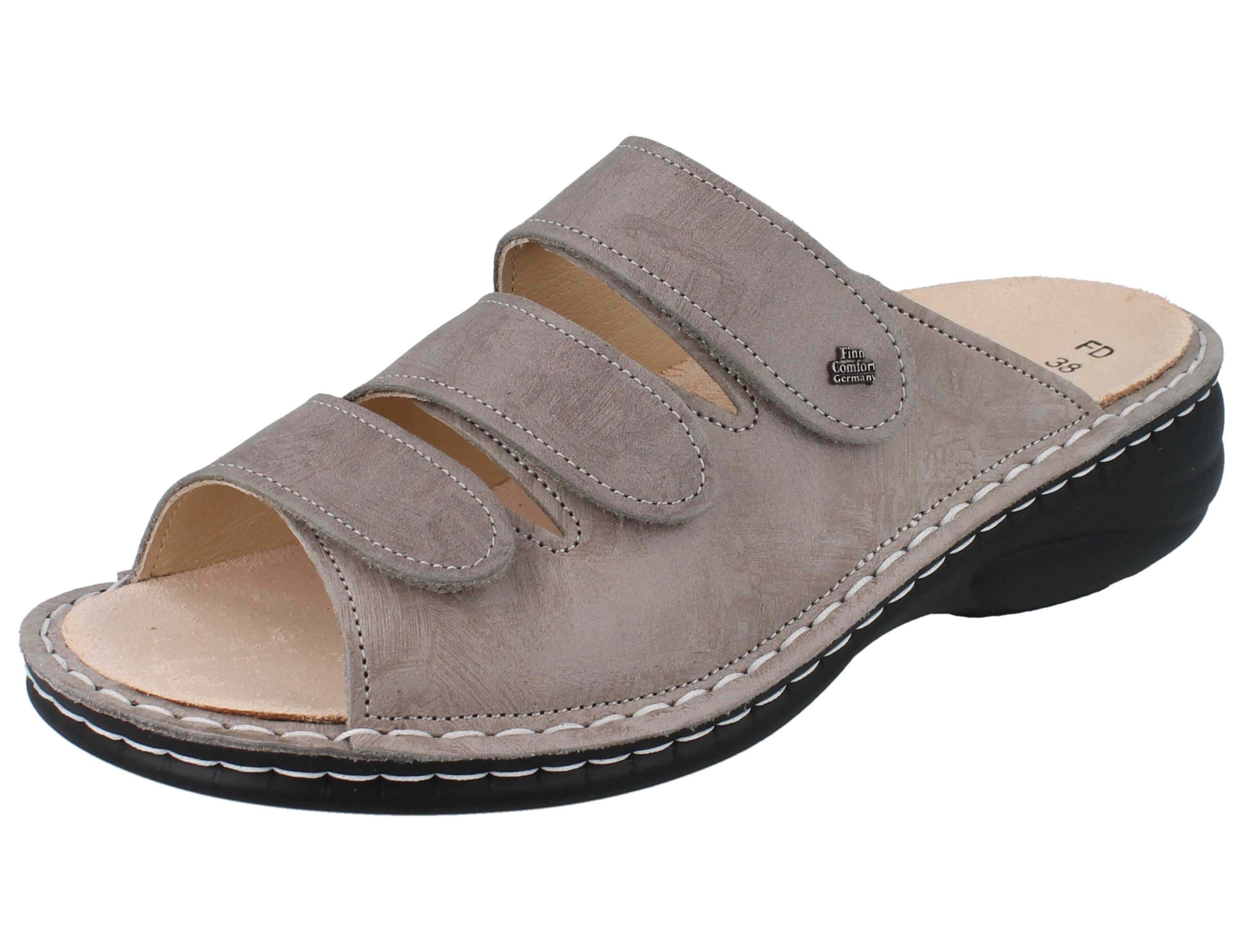Finn Comfort FINN COMFORT Hellas Damen Pantolette beige bedrucktes Nubukleder - Pantolette Wechselfußbett