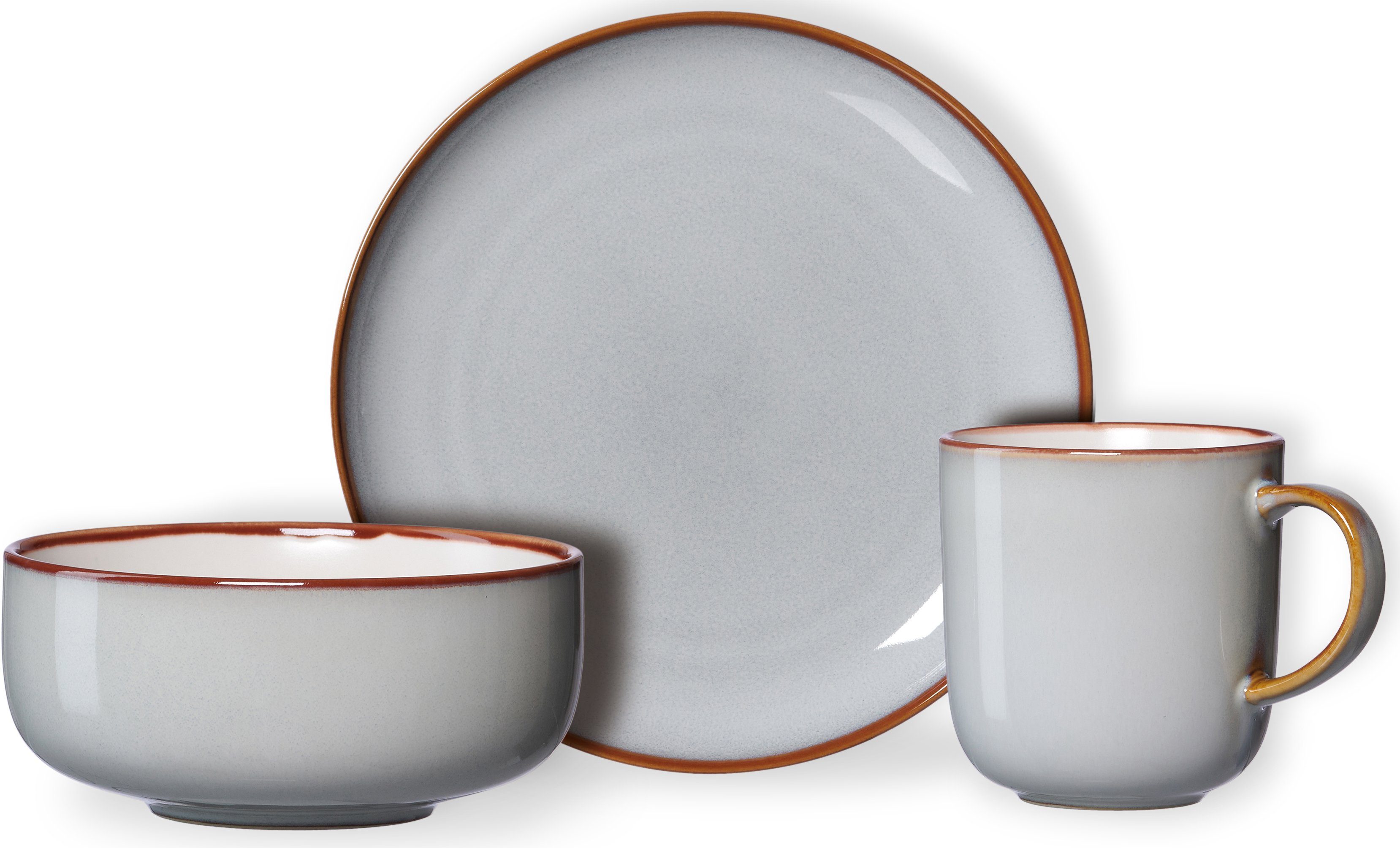 Ritzenhoff & Breker Frühstücks-Geschirrset Portofino (Teller, Schale, Kaffeebecher) (12-tlg), 4 Personen, Steinzeug, Reativglasur, jedes Teil ein Unikat, 12 Teile, für 4 Personen