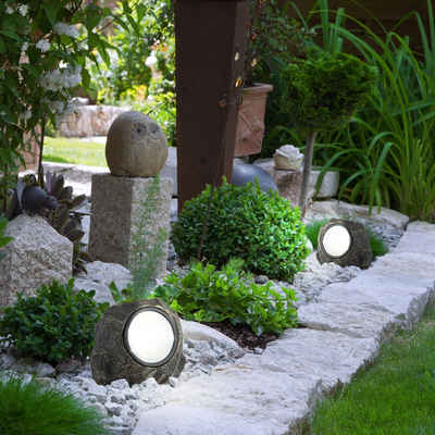 etc-shop Gartenleuchte, LED-Leuchtmittel fest verbaut, 2er Set Stein Design LED Solar Lampe Deko Leuchte IP44 Beleuchtung