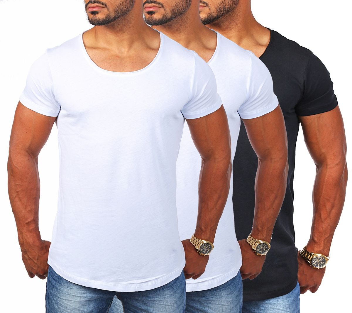Young & Rich T-Shirt Herren Uni Basic rundhals Ausschnitt vintage Look Unterziehshirt 1702 Rundhalsauschnitt unifarben kurzarm slim fit