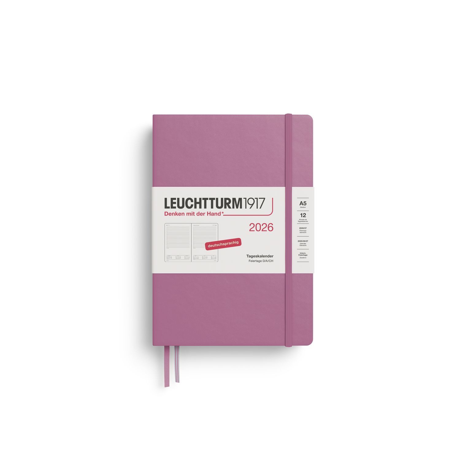 Leuchtturm1917 Taschenkalender Tageskalender 2026 Medium A5 Hardcover Dusty Rose