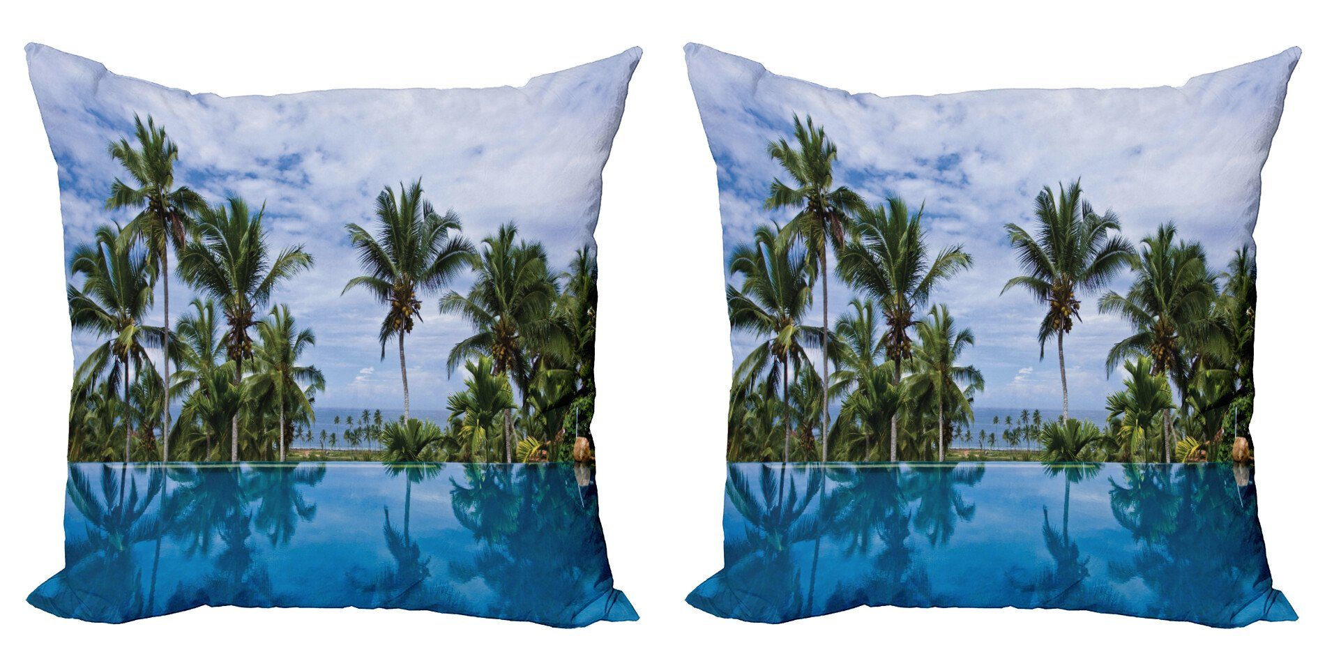 Kissenbezüge Modern Pool Tropisch Abakuhaus Digitaldruck, (2 Doppelseitiger Infinity Palm Stück), Accent