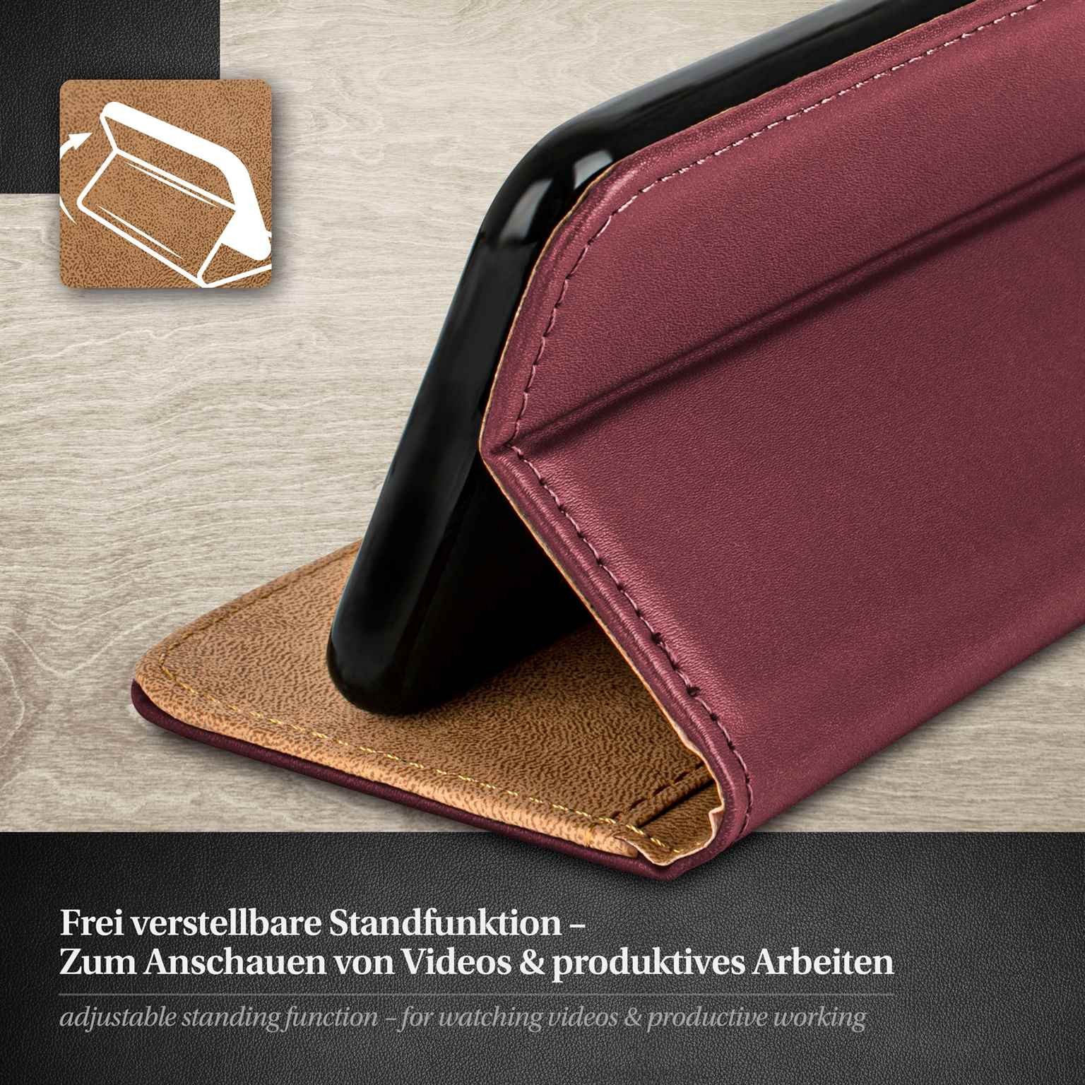 moex Handyhülle für LG X Power 2 Hülle Klappbar Book Case Weinrot 5,5 Zoll, Klapphülle Kartenfach Flip Cover Handytasche Leder Optik Schutzhülle