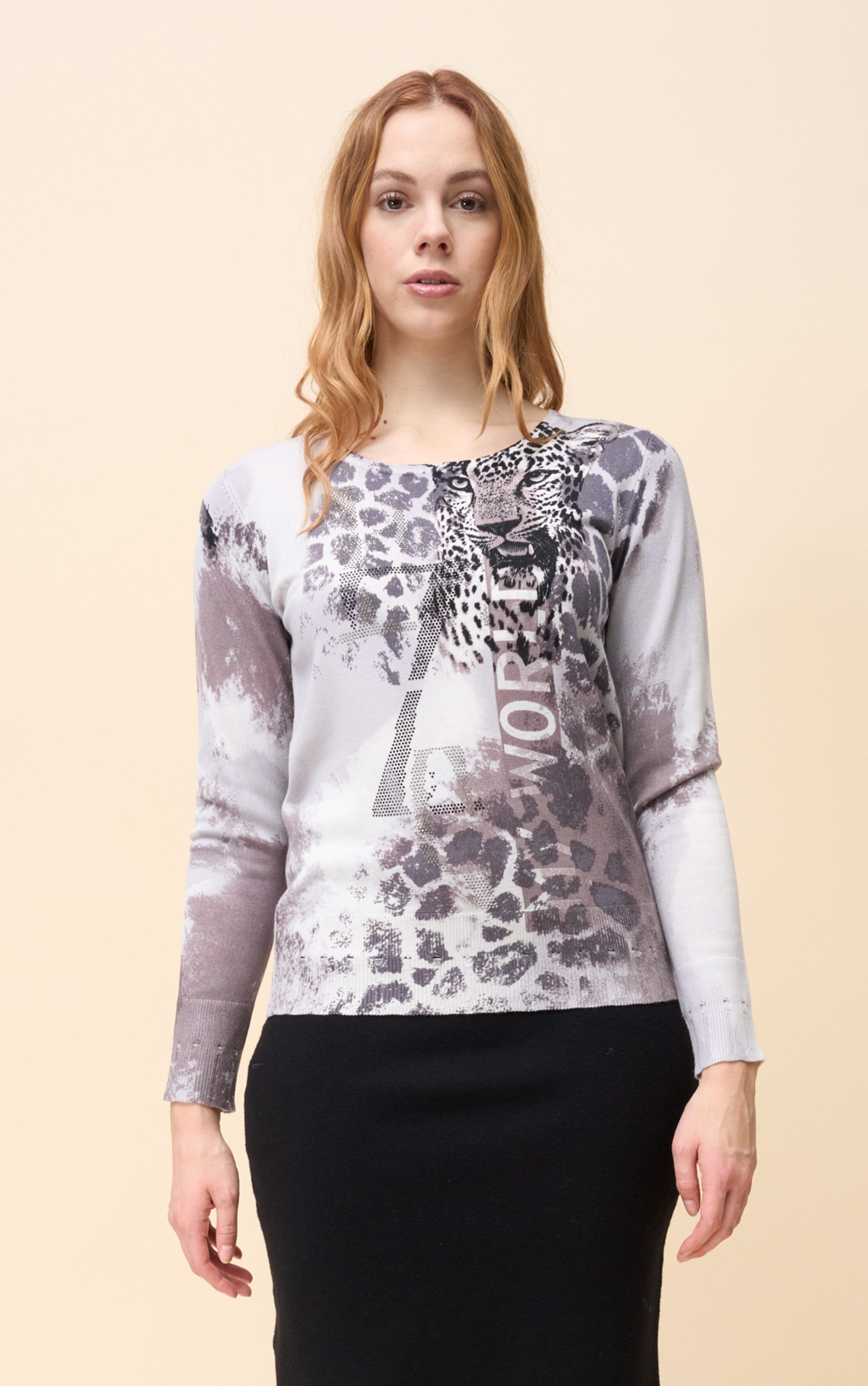 Passioni Strickpullover mit abstraktem Tiermuster