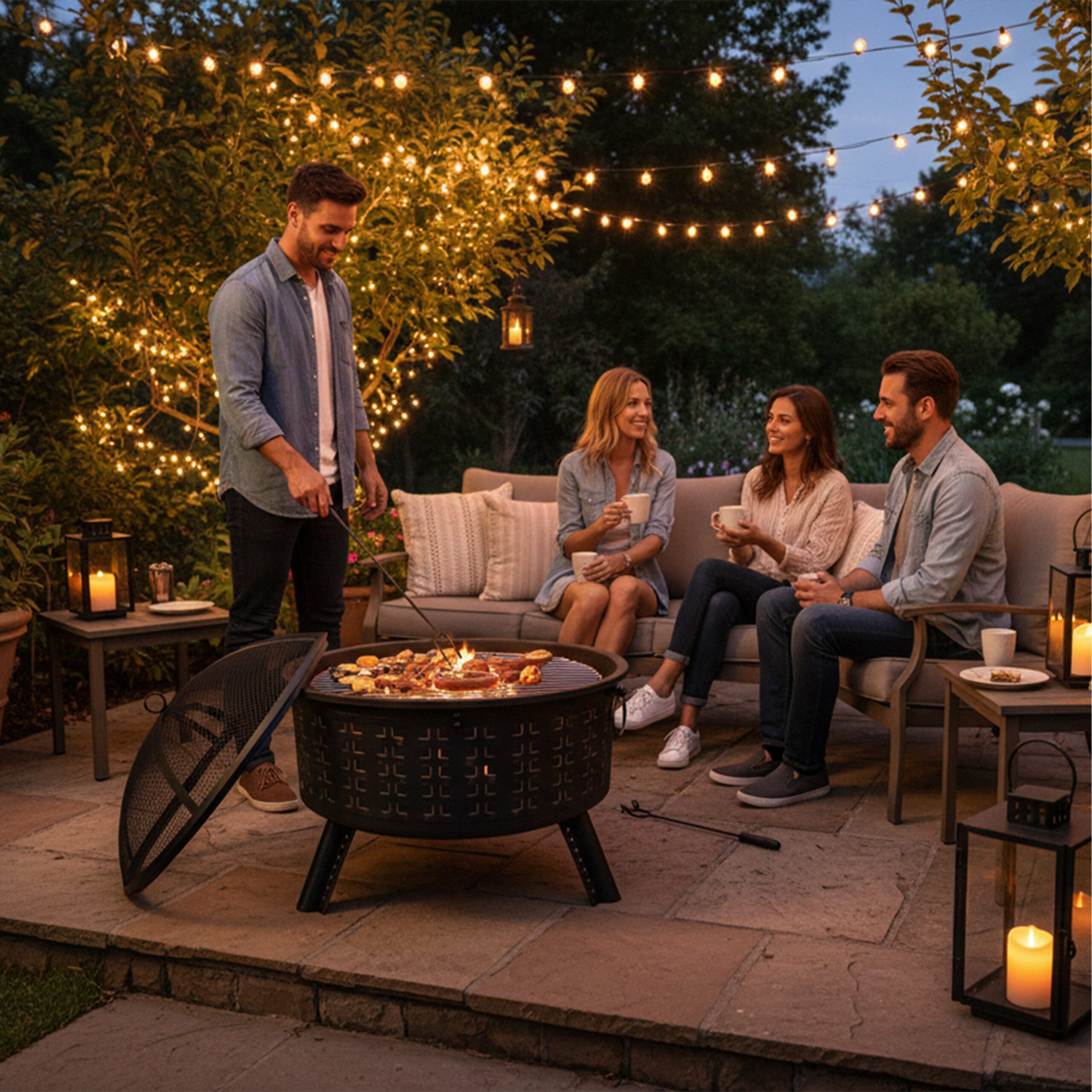relaxdays Feuerschale mit Grillrost