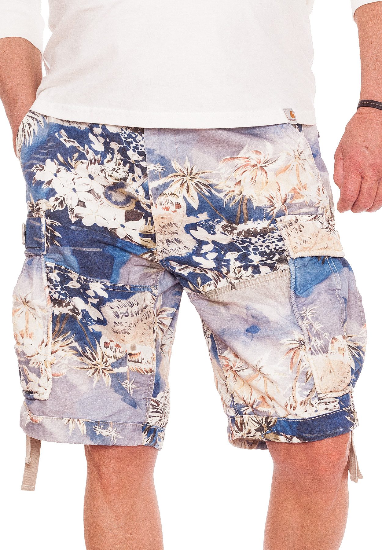 Jet Lag Cargoshorts Flower Green, Flower Blue, Hawaii Flower günstig online kaufen