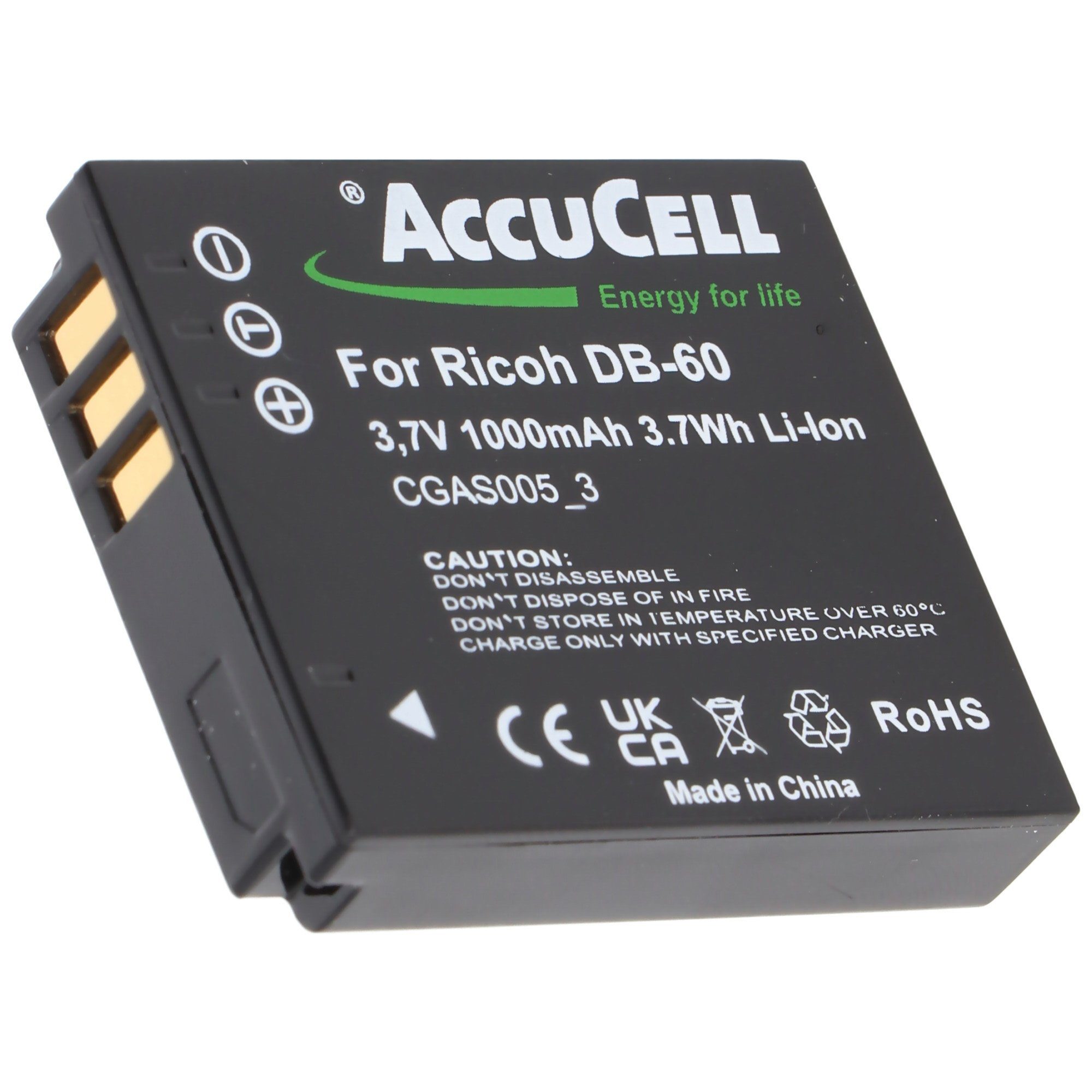 AccuCell AccuCell Akku passend für Panasonic CGA-S005, DMW-BCC12 Akku 1000 mAh (3,7 V)