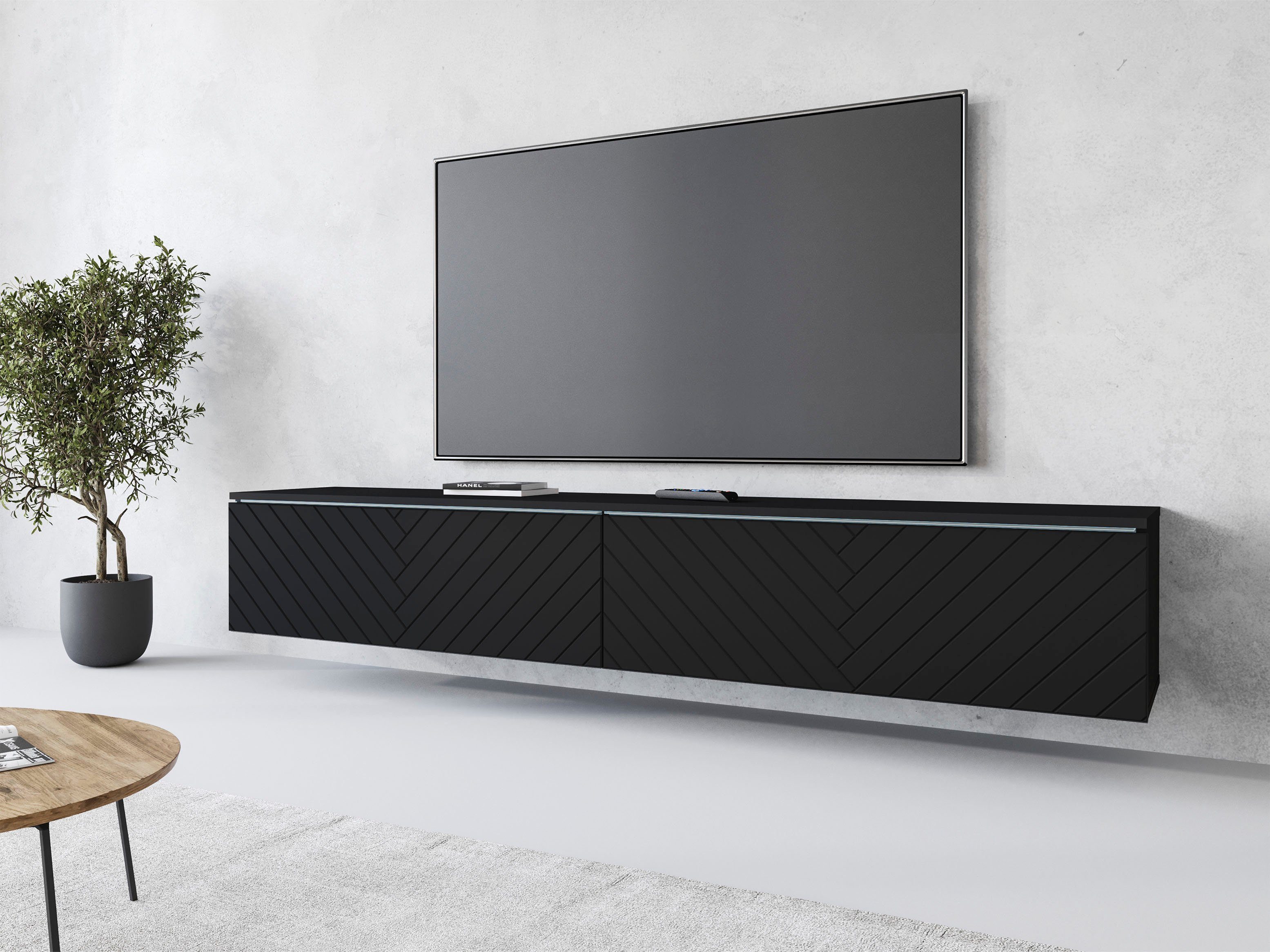 Home affaire Lowboard Vera, wahlweise mit oder ohne Beleuchtung, gefräste MDF Front mit 3D Effekt, stehend und hängend montierbar