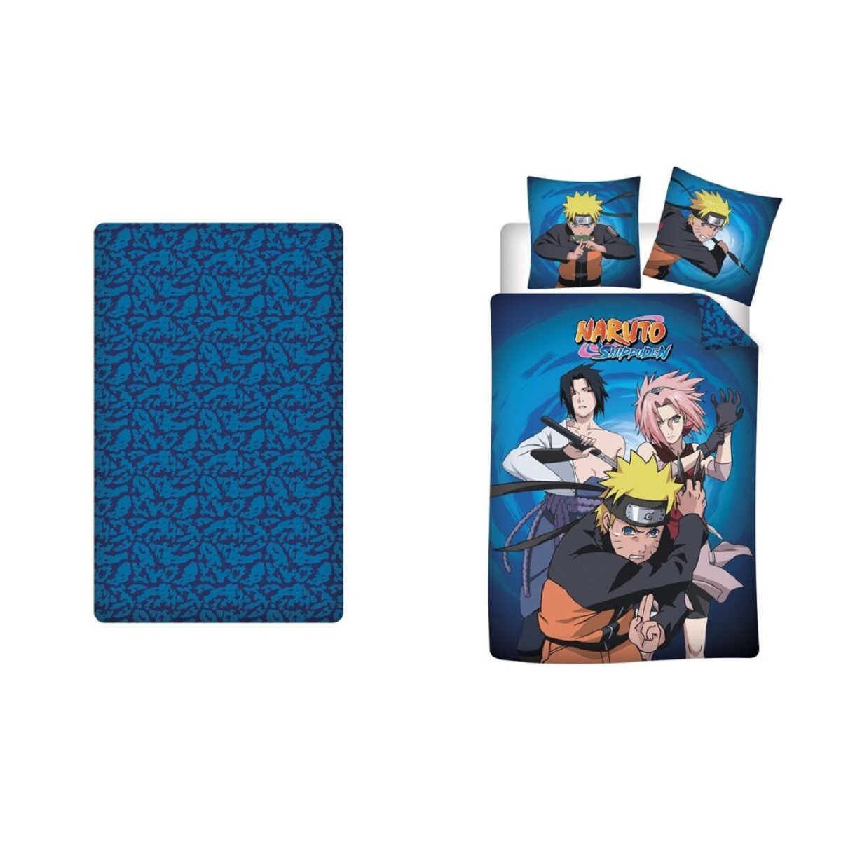 Naruto Bettwäsche -Set inkl. Kissen-, Deckenbezug & Spannbettlaken, 3 teilig, freundliches Design, angenehme Haptik