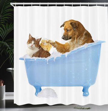 Abakuhaus Duschvorhang Moderner Digitaldruck mit 12 Haken auf Stoff Wasser Resistent Breite 175 cm, Höhe 180 cm, Tiere Hund und Katze in der Badewanne