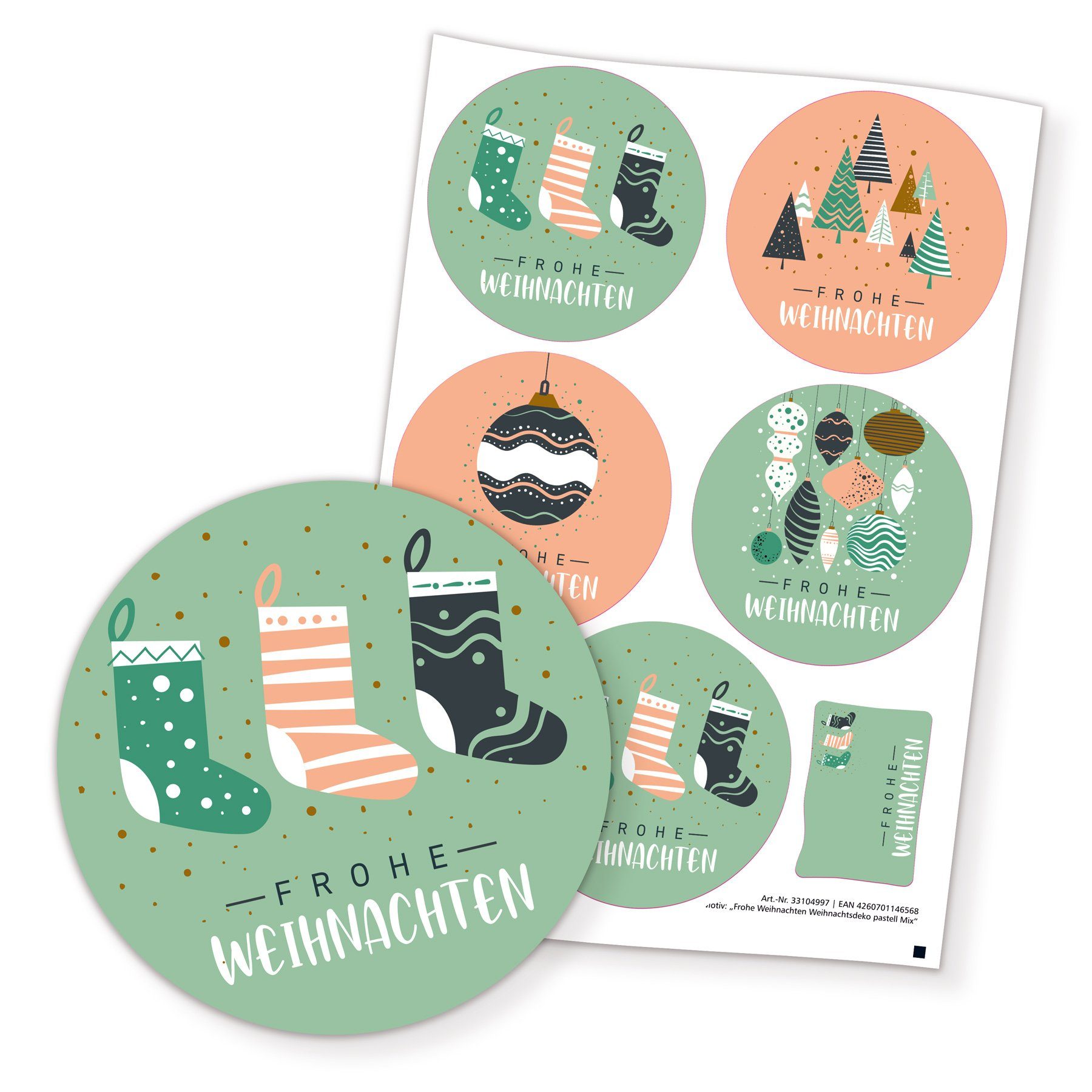 Aufkleber itenga 5 x Sticker Frohe Weihnachten Weihnachtsdeko pastell mit 4 Moti