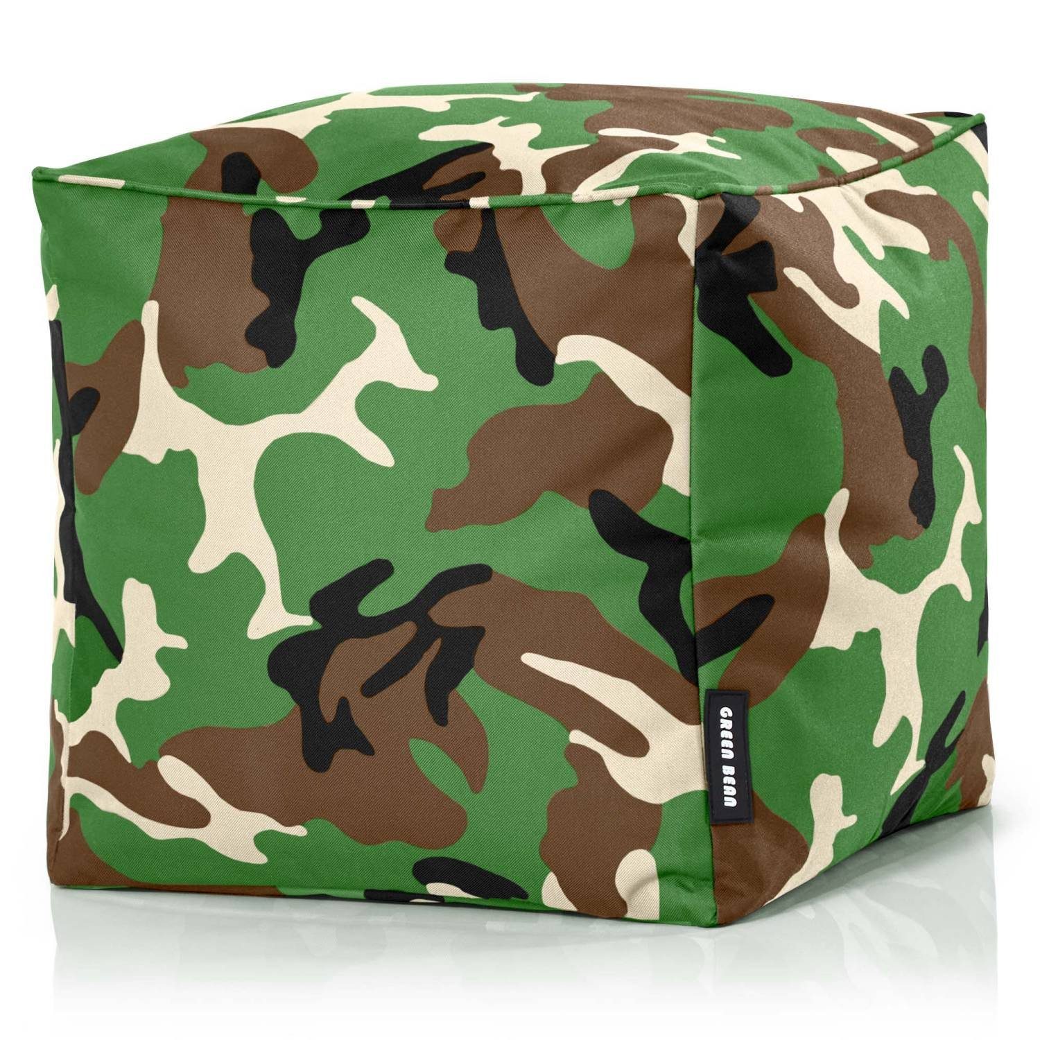 Green Bean Sitzsack Cube (Hocker 40x40x40cm mit EPS-Perlen Füllung, Fußhocker Fußkissen Sitz-Pouf für Sitzsäcke), Bodenkissen für Kinder und Erwachsene - Sitzkissen Sitzhocker Camouflage Grün