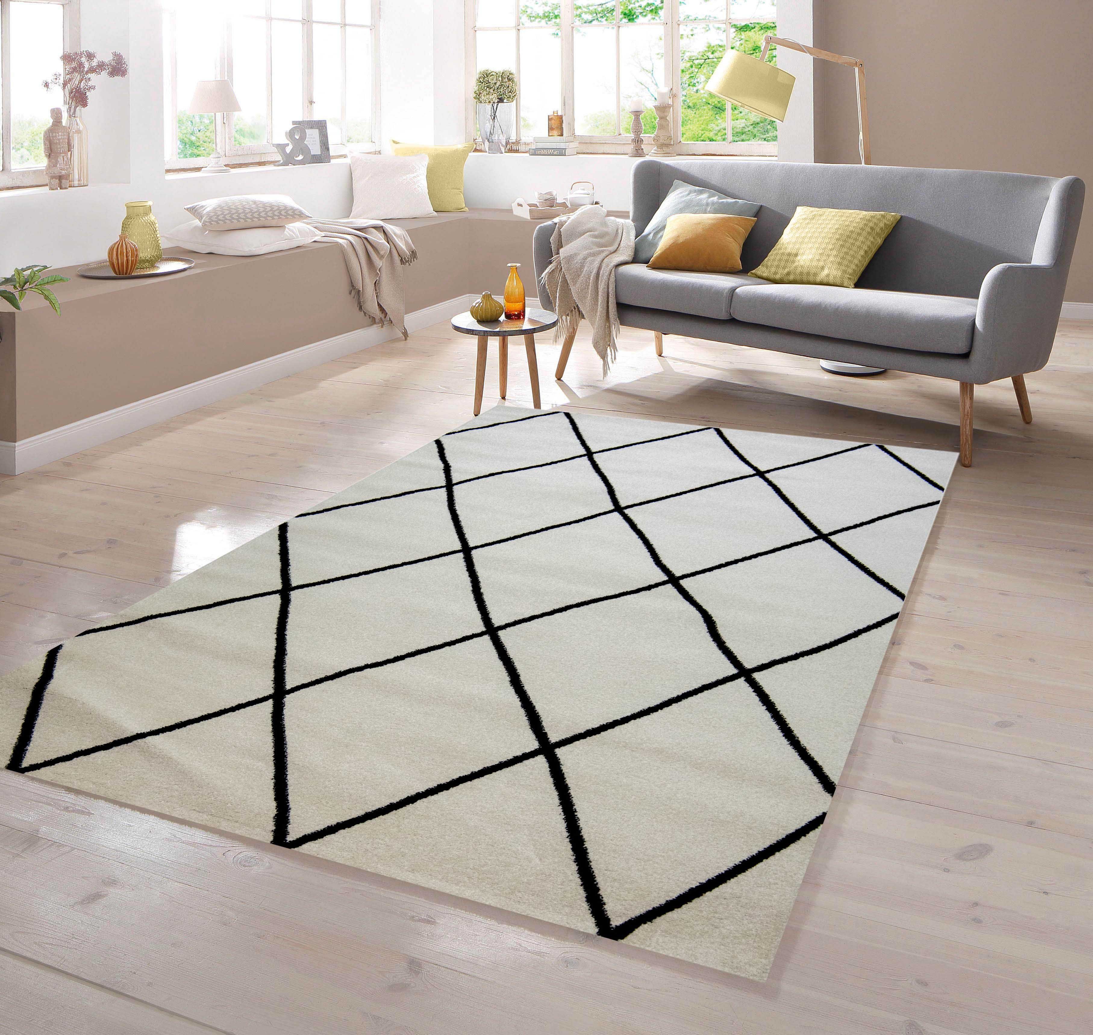 TeppichHome24 Teppich Skandinavischer Teppich Rautenmuster creme schwarz, r günstig online kaufen