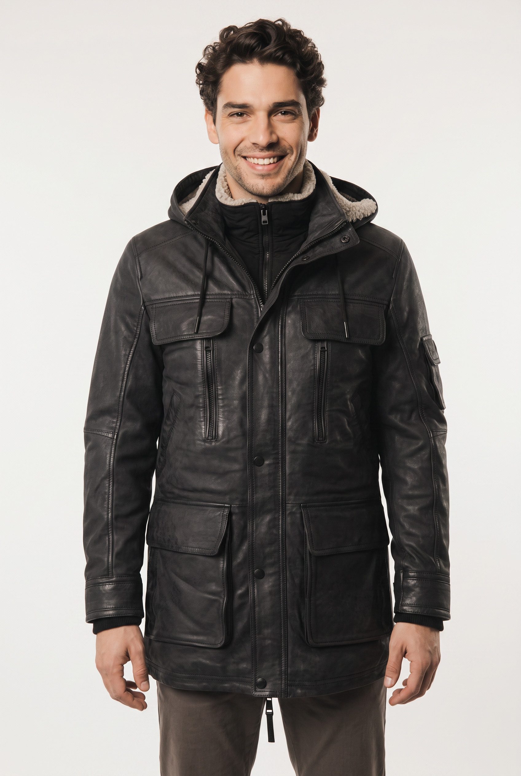 Mauritius Parka MMUnimak (mauritiusHerren26) aus Leder mit textilen Details