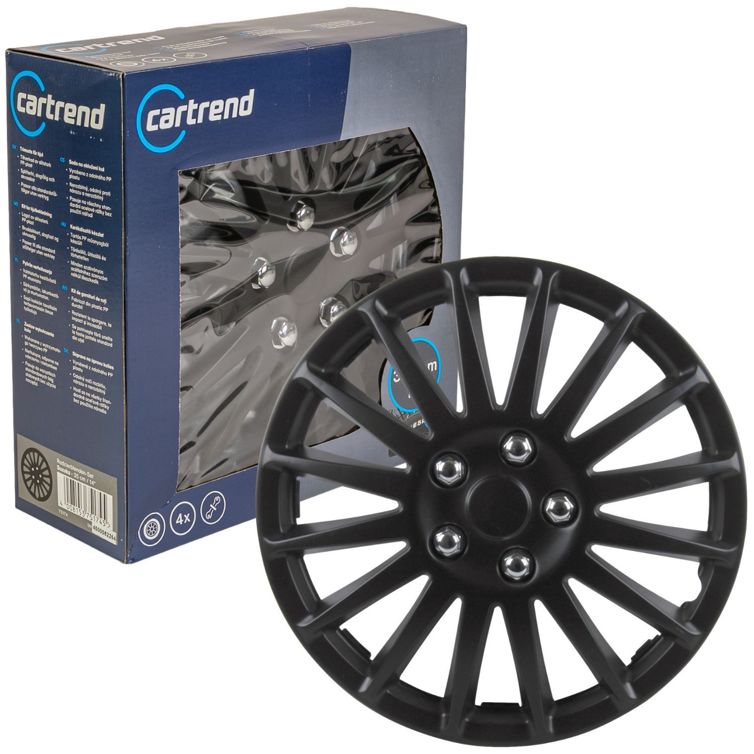 Cartrend Radkappe Radzierblenden-Set 14 Zoll R14 14" 4x Radkappen, 14 in Zoll, (Set, 4-St., 4x Radkappe) Radblenden Rad Felgen Stahlfelgen Abdeckung Radzierblenden Schwarz