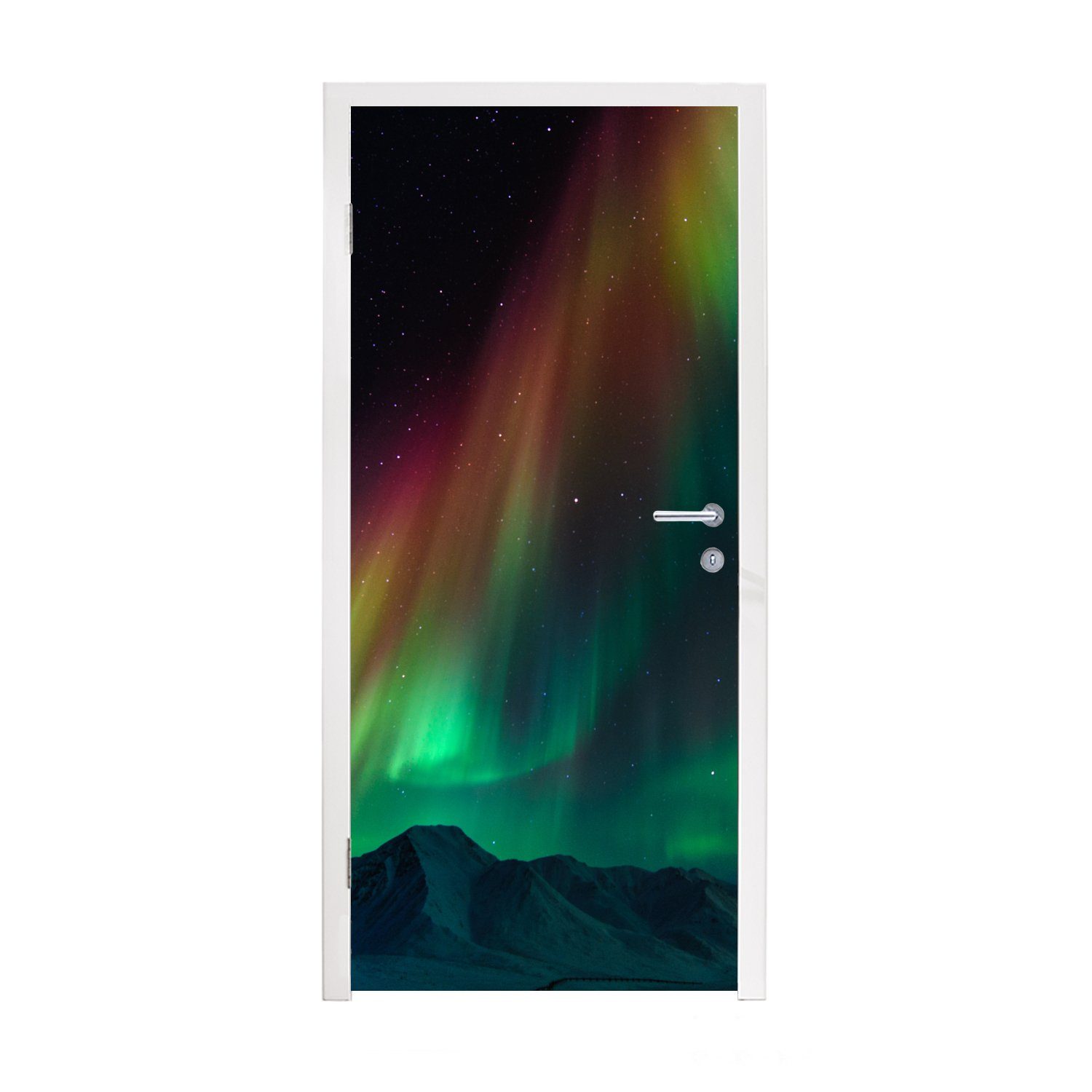 MuchoWow Türtapete Regenbogen - Aurora - Sternenhimmel, Matt, bedruckt, (1 St), Fototapete für Tür, Türaufkleber, 75x205 cm
