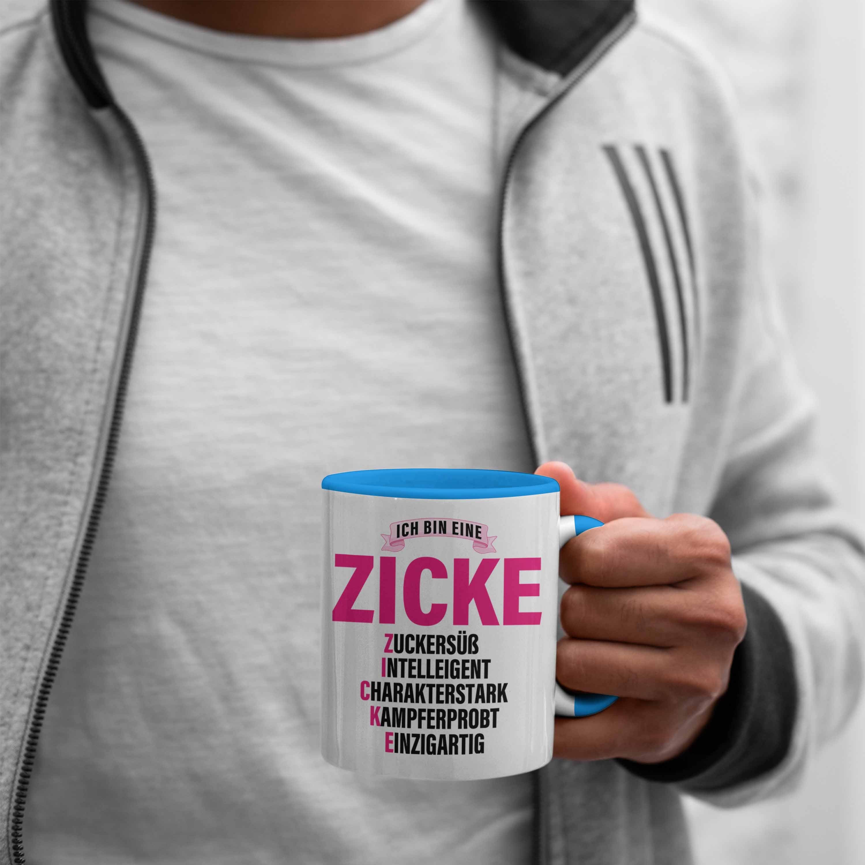 Trendation Tasse - Kaffeetasse Lustig Tasse für Frauen Frau Pink Trendation Zicke Blau Geschenk