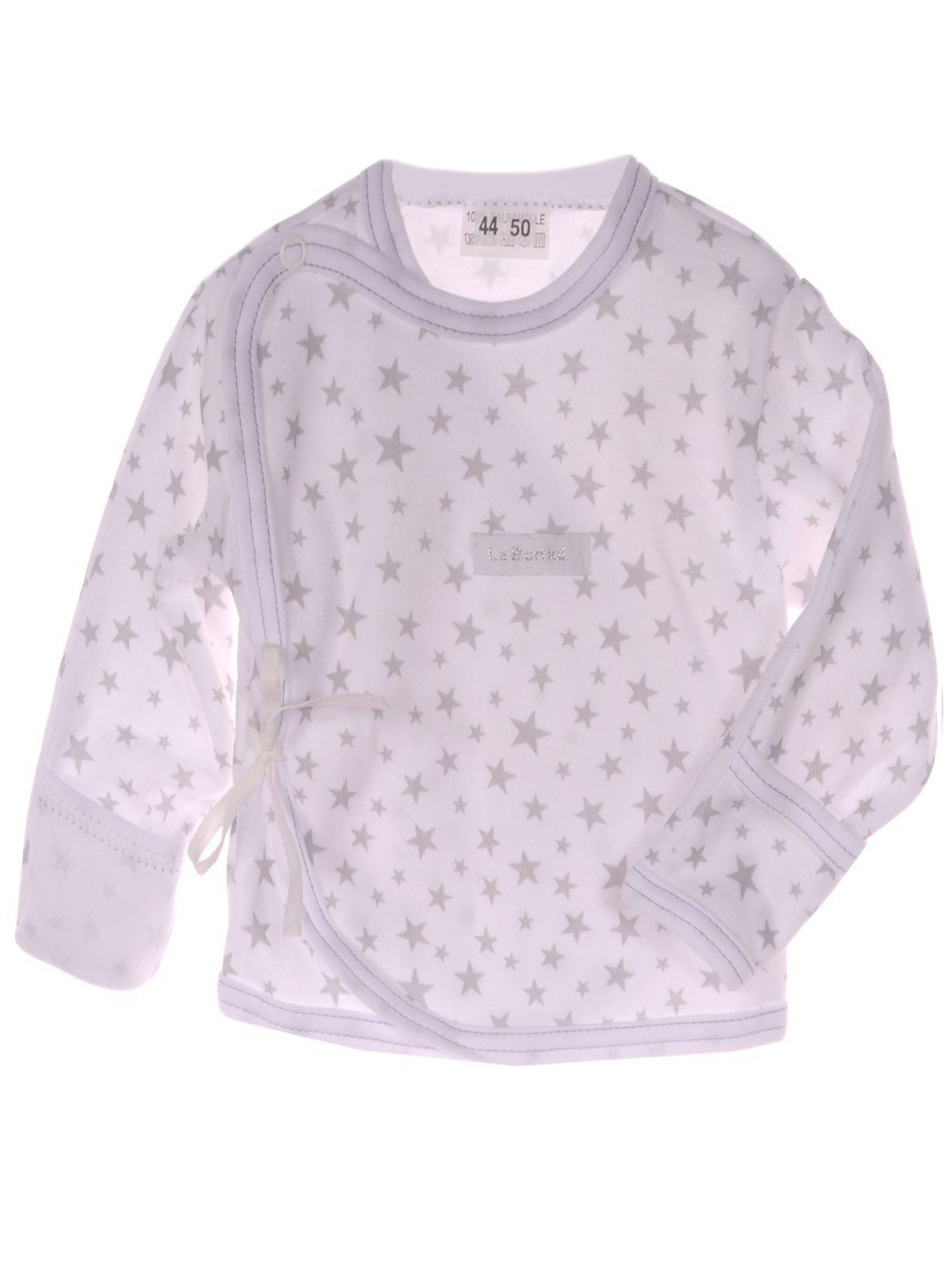Wickelshirt Baby Hemdchen Langarmshirt mit Kratzschutz in Weiß mit Sternchen