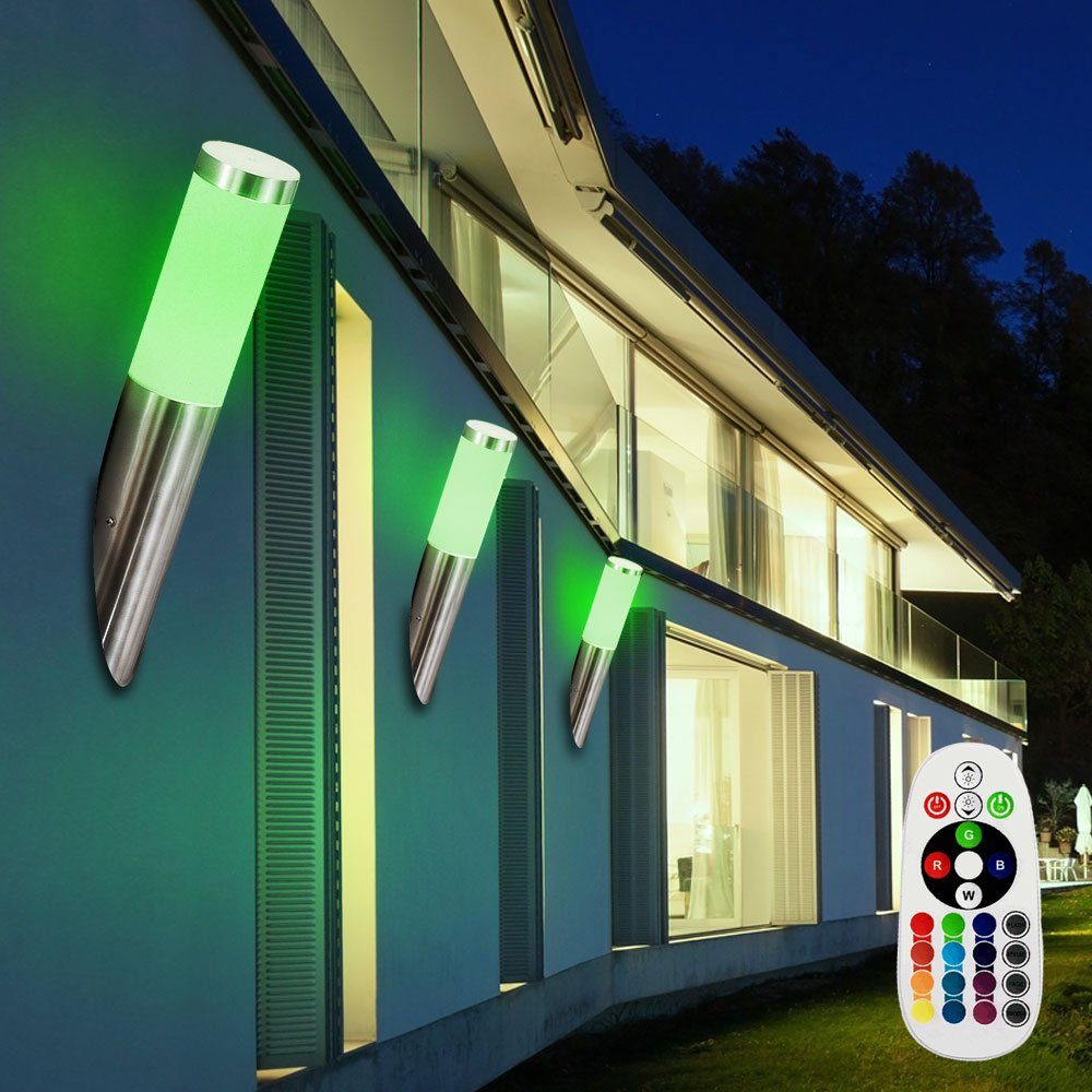 Leuchtmittel 2x Gartenlampe Farbwechsel, Warmweiß, etc-shop Außen-Wandleuchte, inklusive, LED dimmbar Fackellampe Fernbedienung Außenwandlampe