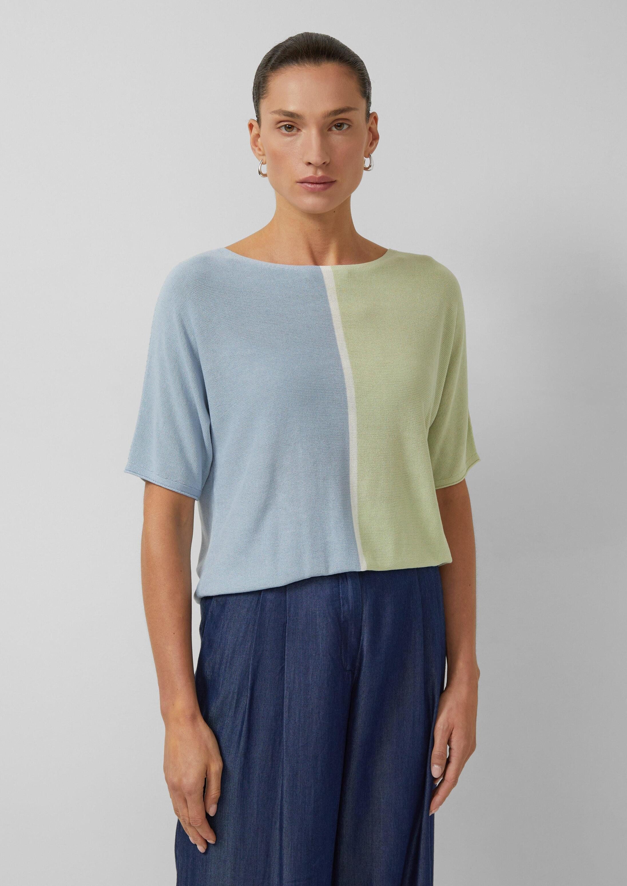 s.Oliver Kurzarmpullover Strickpullover Feinstrickpullover im Relaxed Fit mit Colour-Blocking