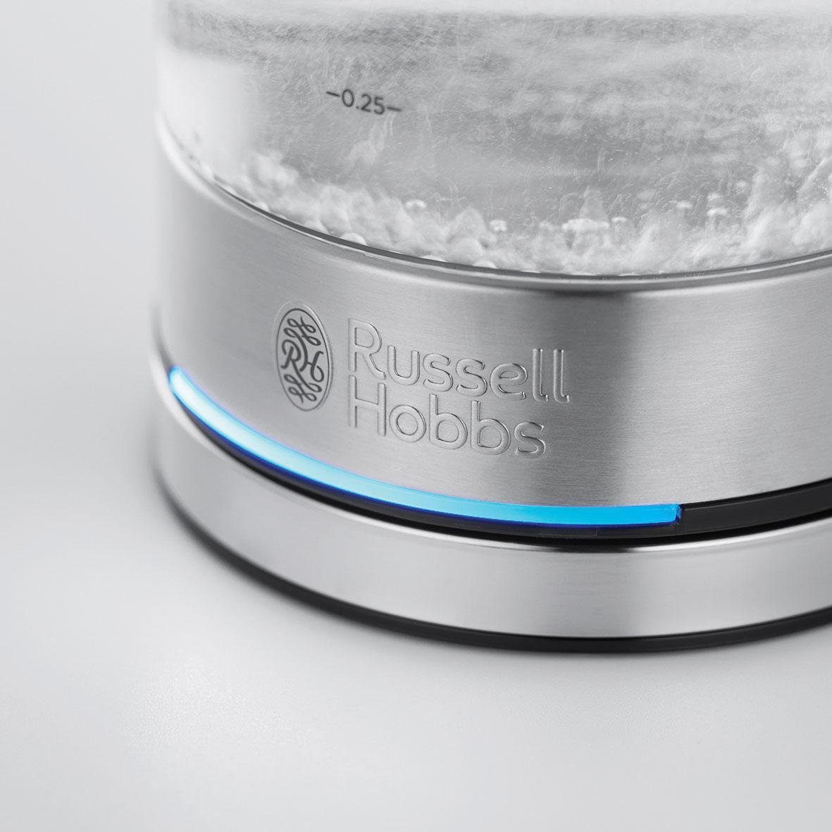 RUSSELL HOBBS Wasserkocher Compact Home Mini 24191-70, 0,8 l, 2200 W, klein, 2200W, LED Beleuchtung, Kalkfilter, Glas/ Edelstahl