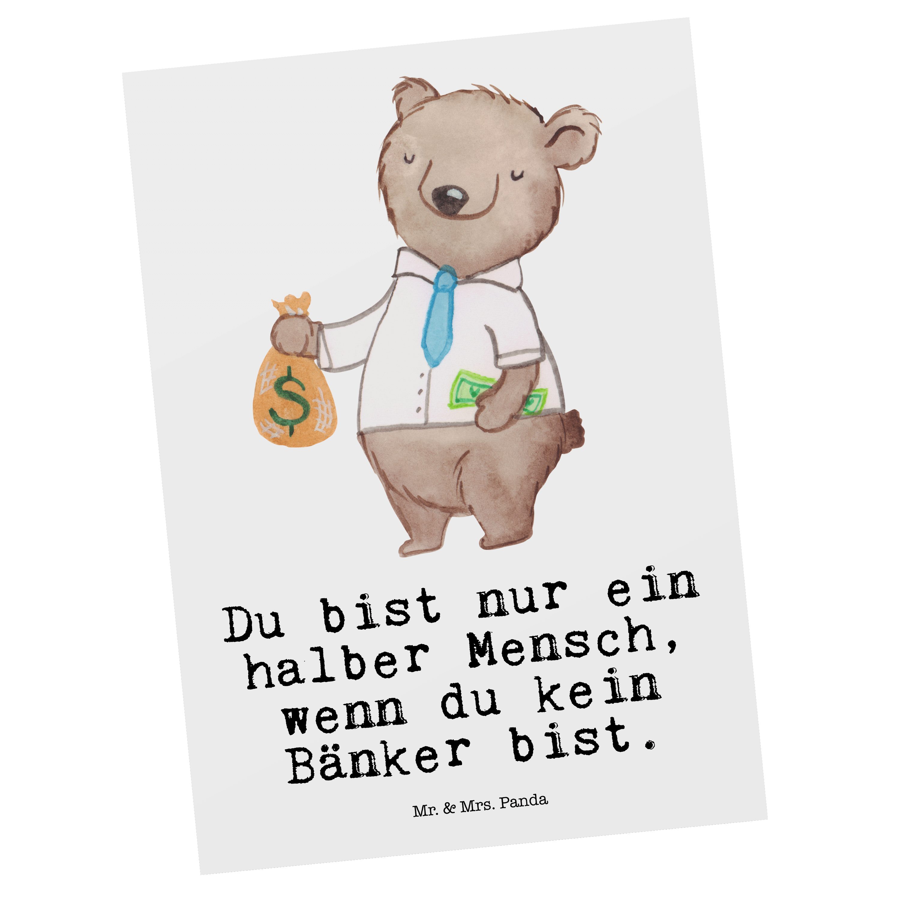 Mr. & Mrs. Panda Postkarte Bänker mit Herz - Weiß - Geschenk, Bankfachmann, Geschenkkarte, Danke
