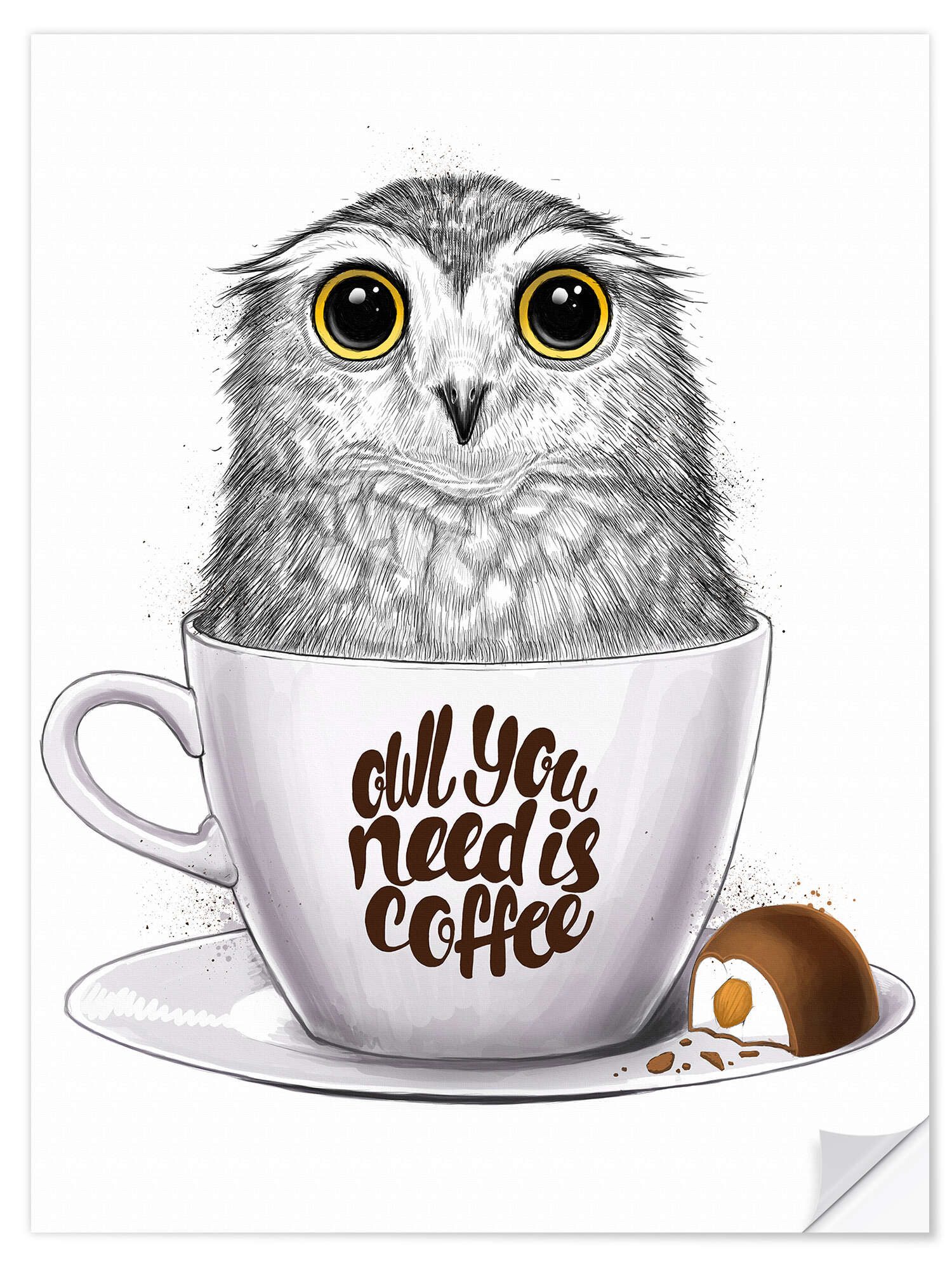 Posterlounge Wandfolie Nikita Korenkov, Owl you need is coffee, Küche Skandinavisch Illustration
